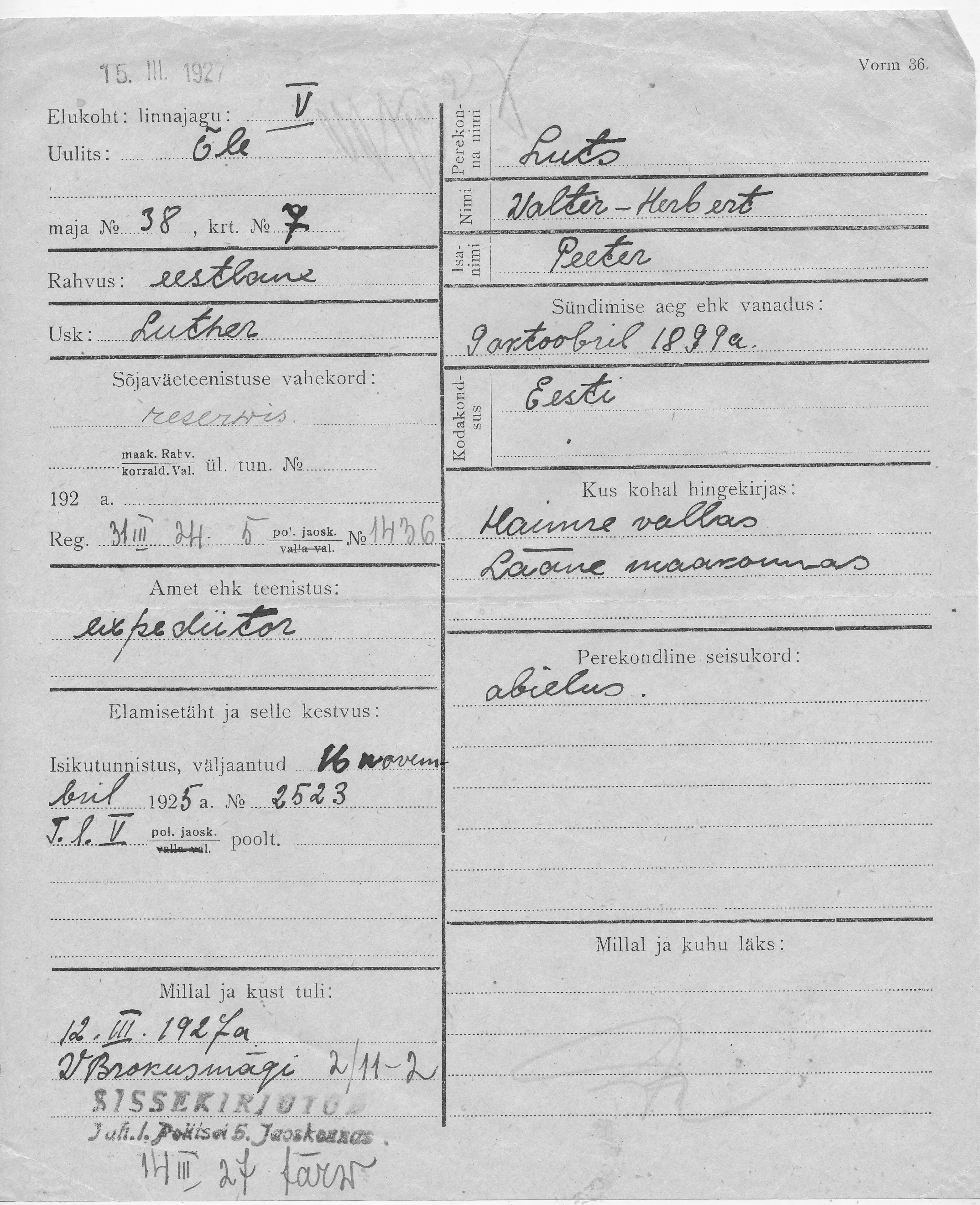 Luts, Walter-Herbert, Peeter