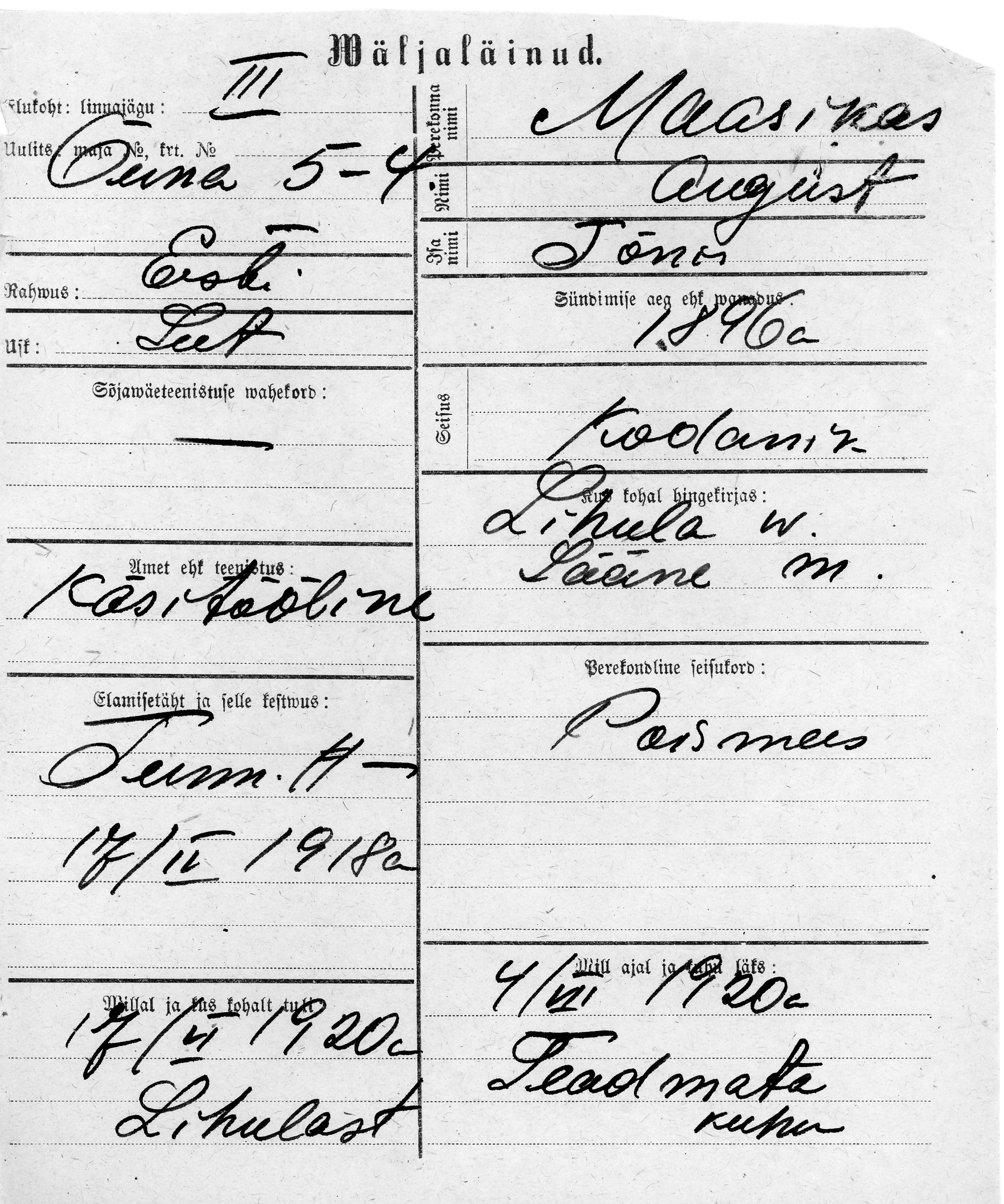 Maasikas, August, Tõnis