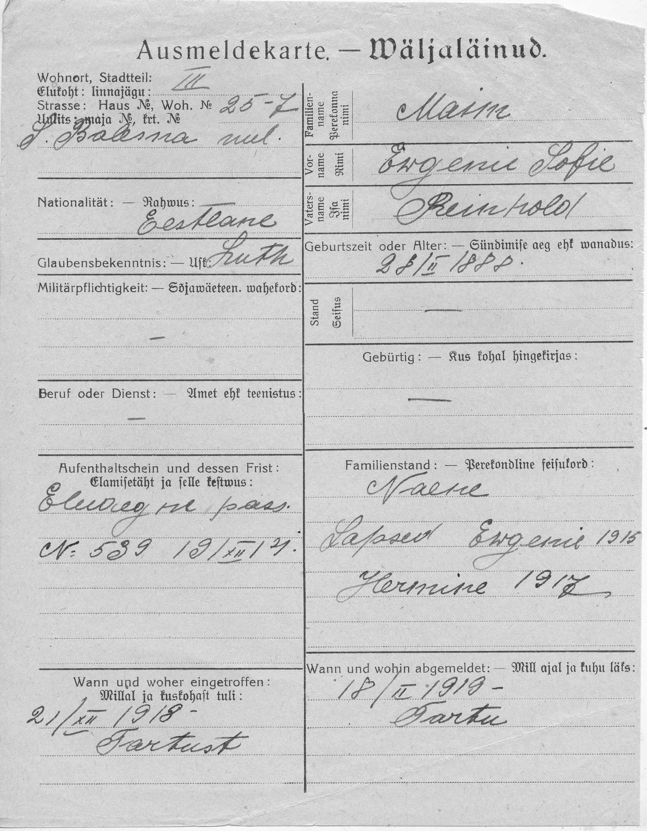 Maim, Ewgenie Sofie, Reinhold