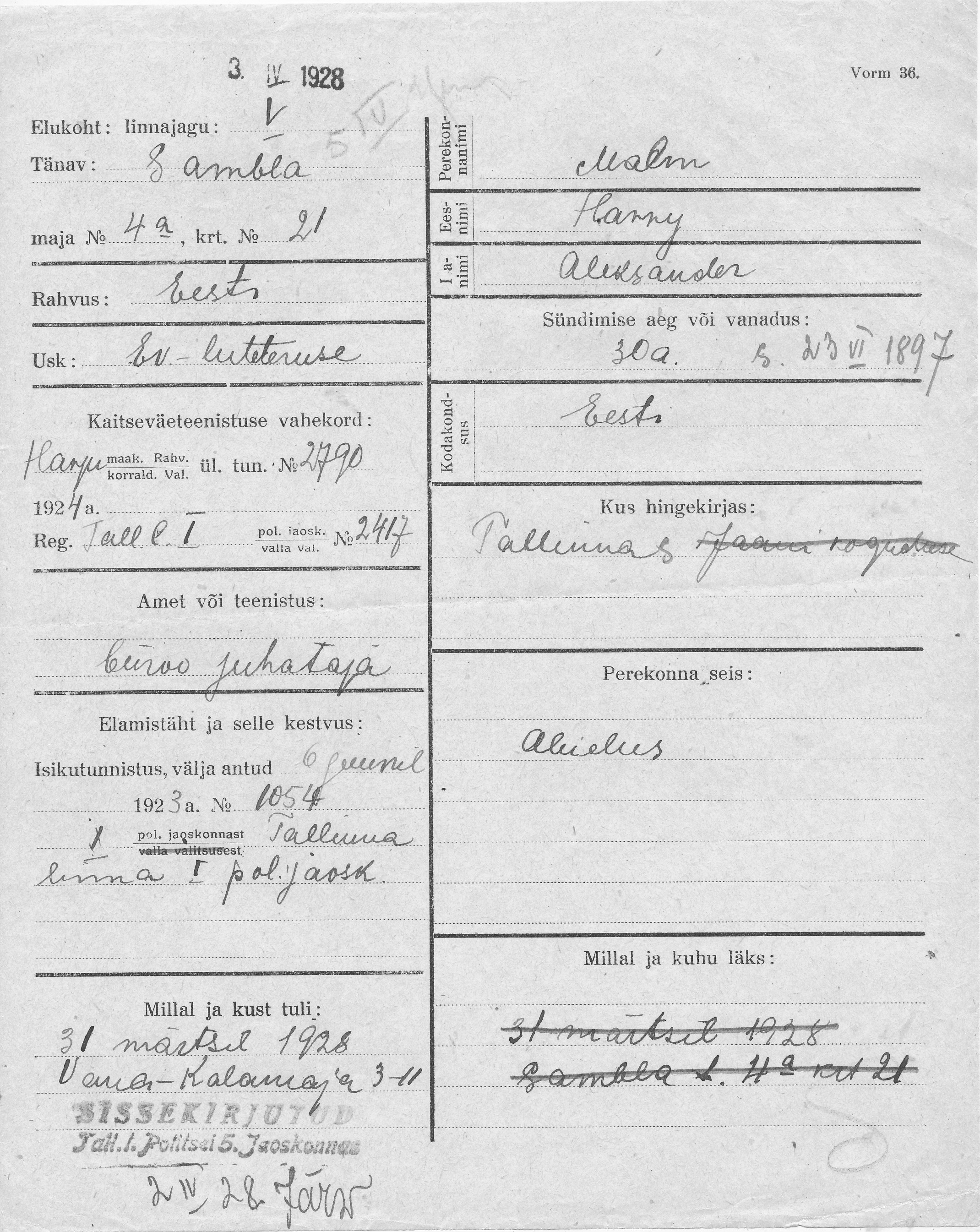 Malm, Harry, Aleksander