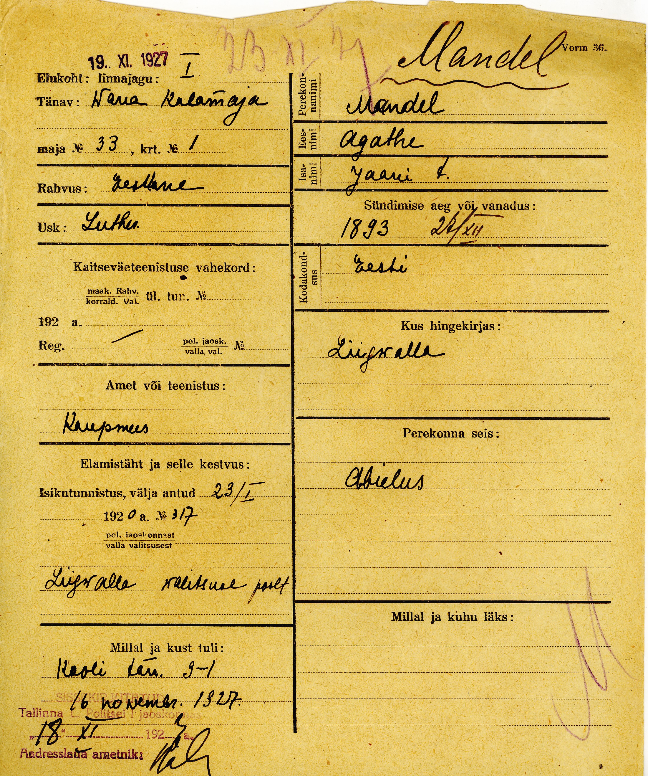 Mandel, Agathe, Jaan