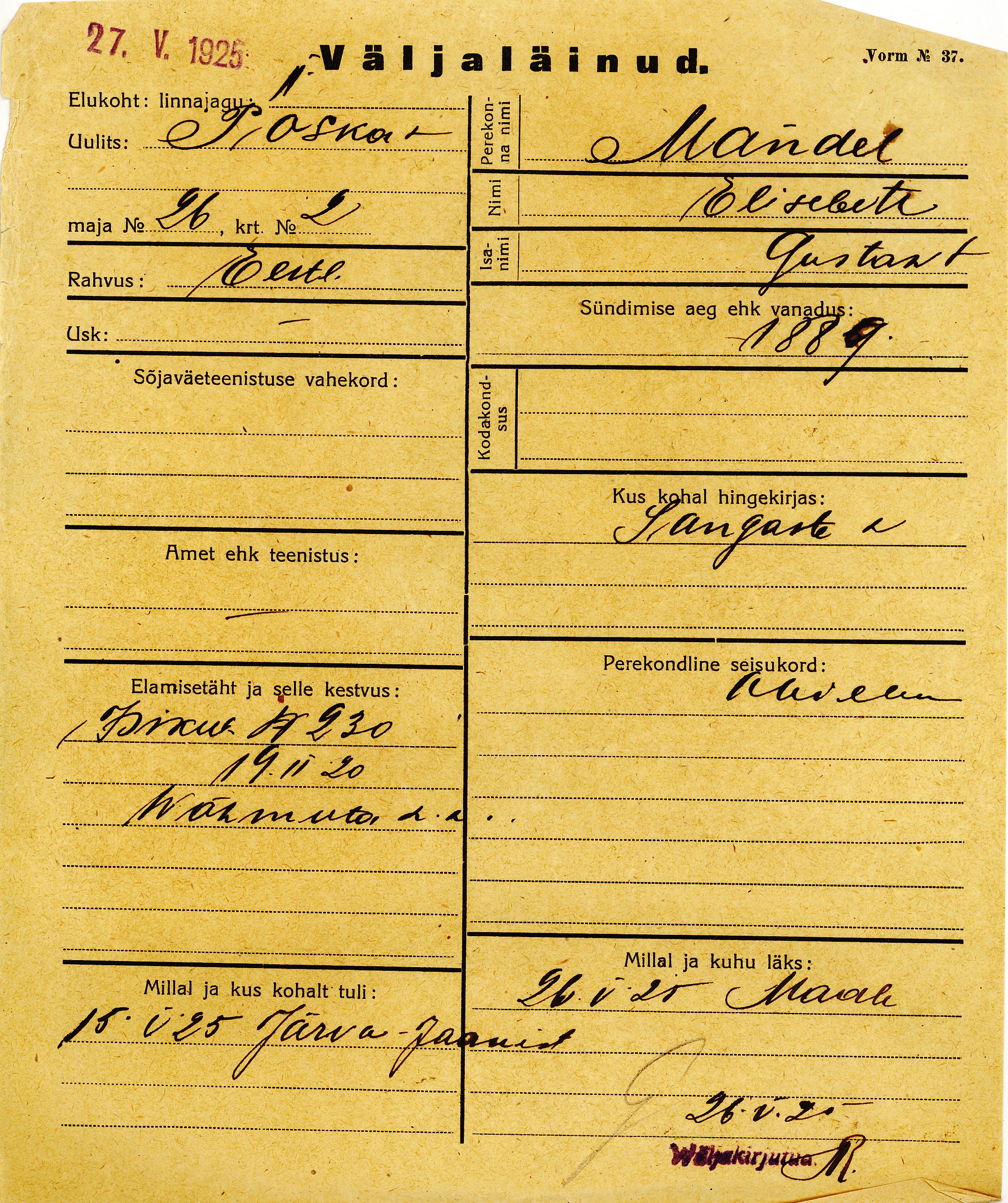 Mandel, Elisabete, Gustav