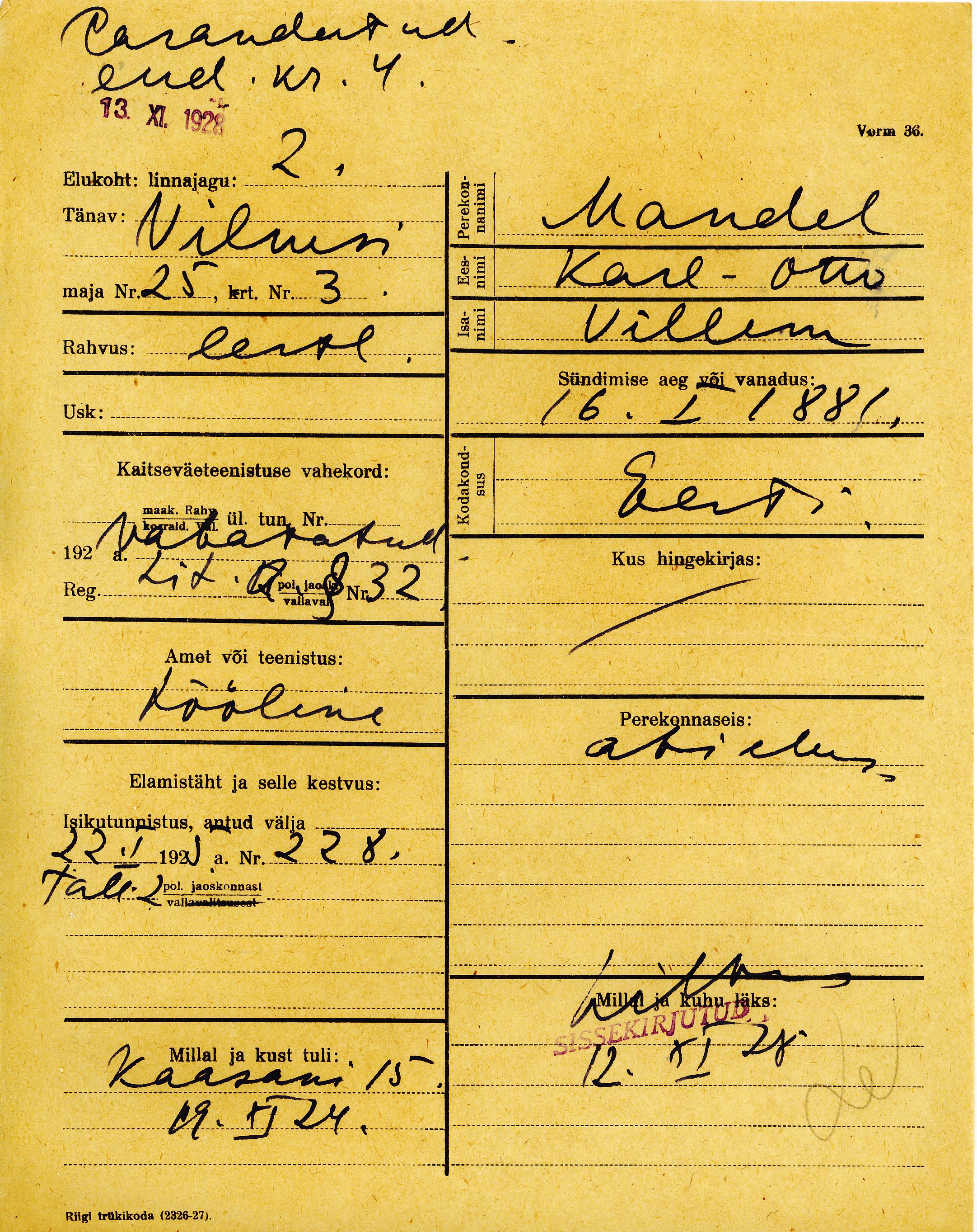 Mandel, Karl-Otto, Villem