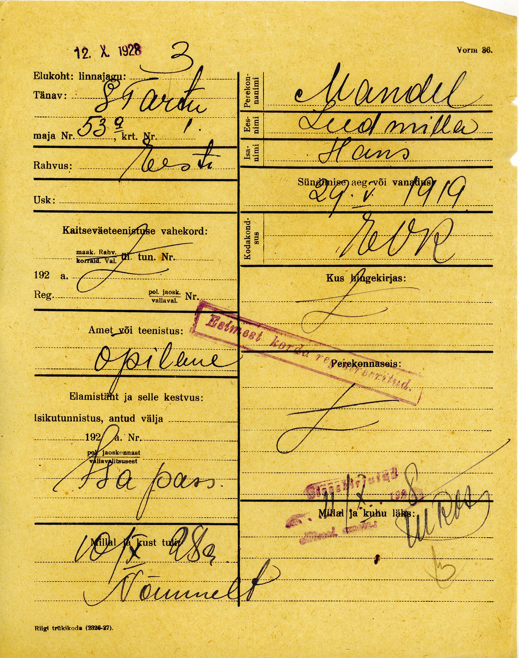 Mandel, Ludmilla, Hans