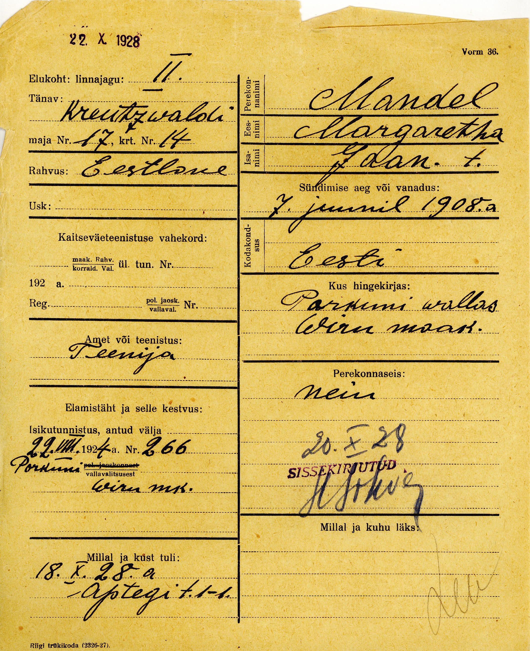 Mandel, Margaretha, Jaan