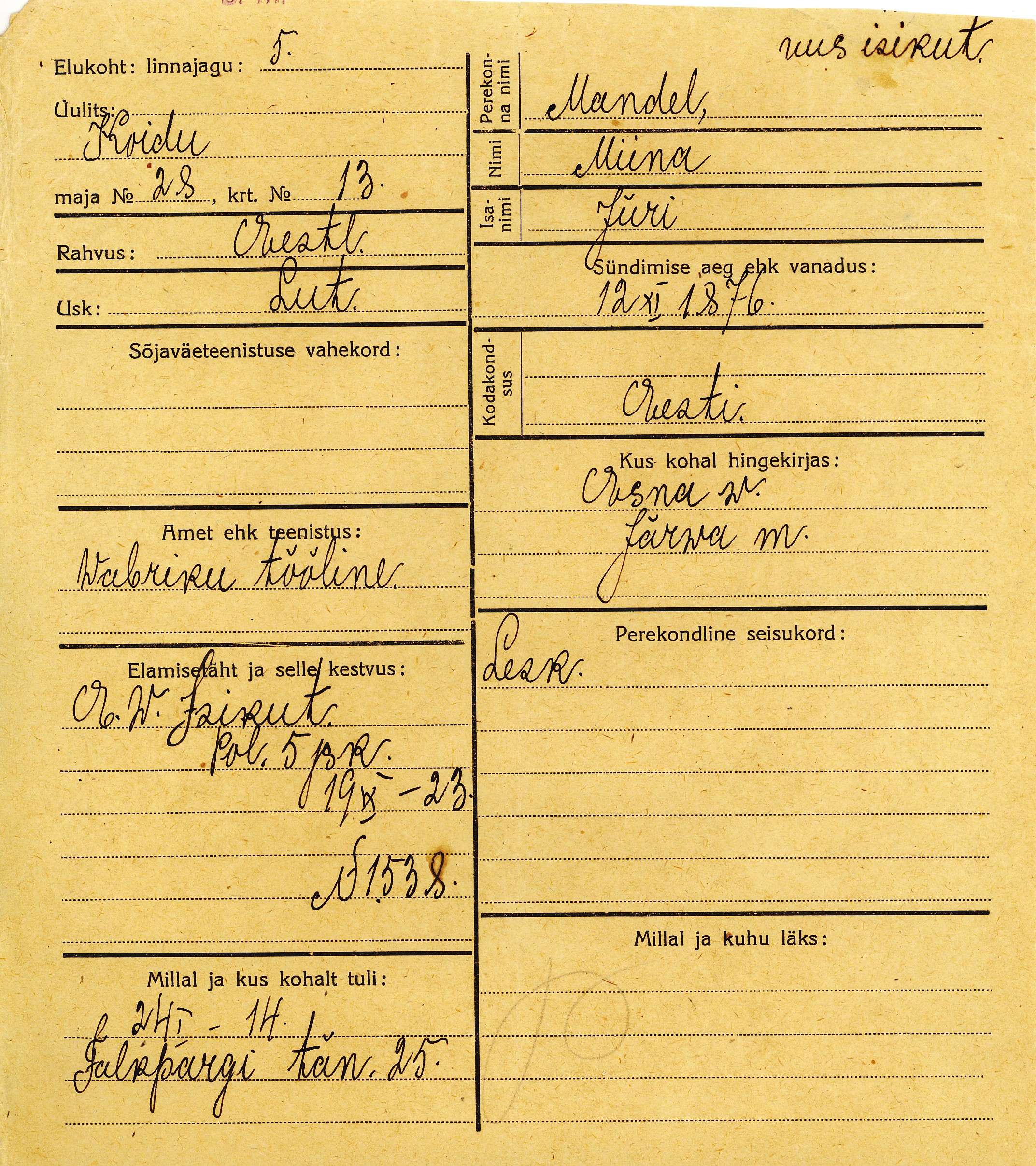 Mandel, Miina, Jüri