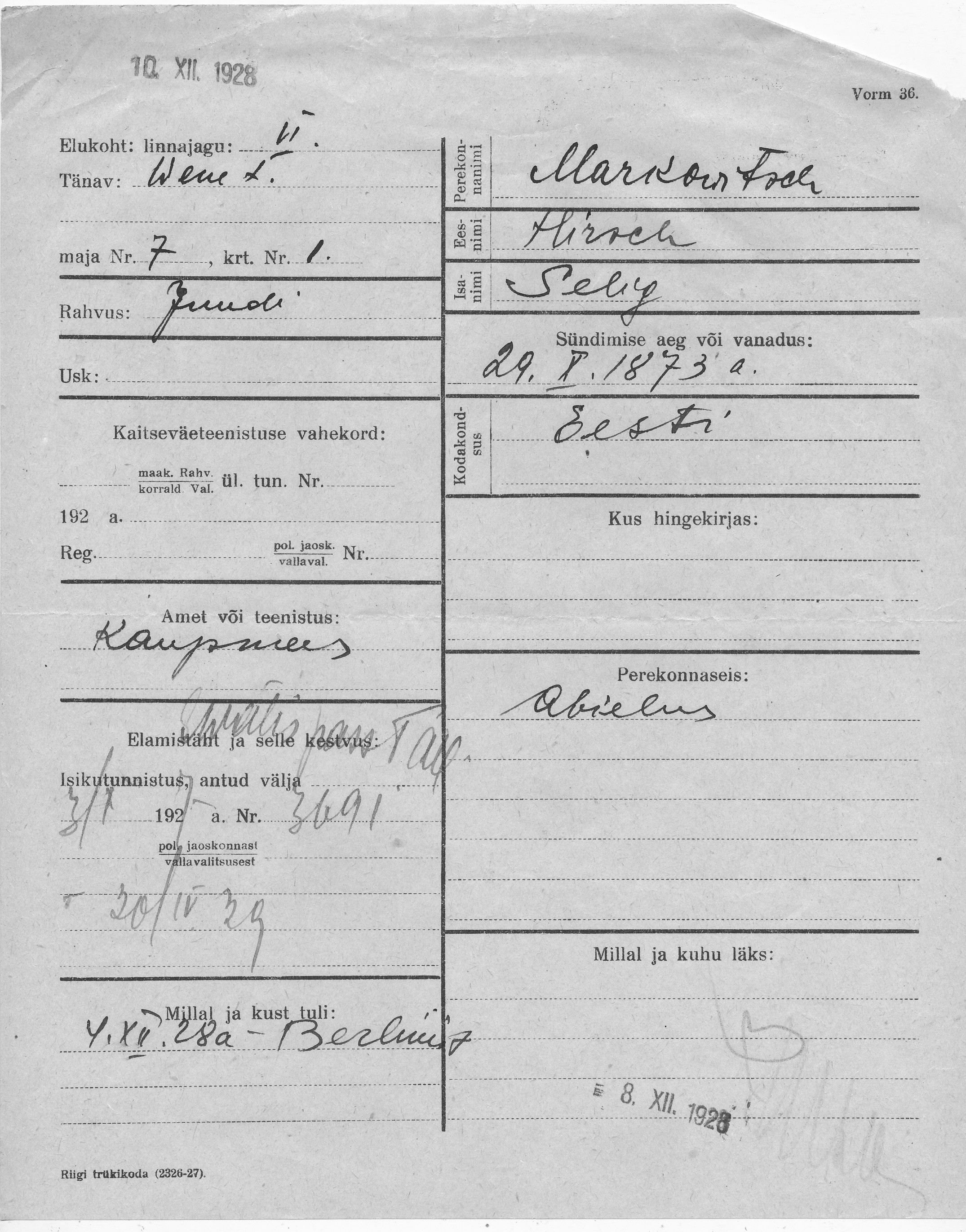 Markovitsch, Hirsch, Selig