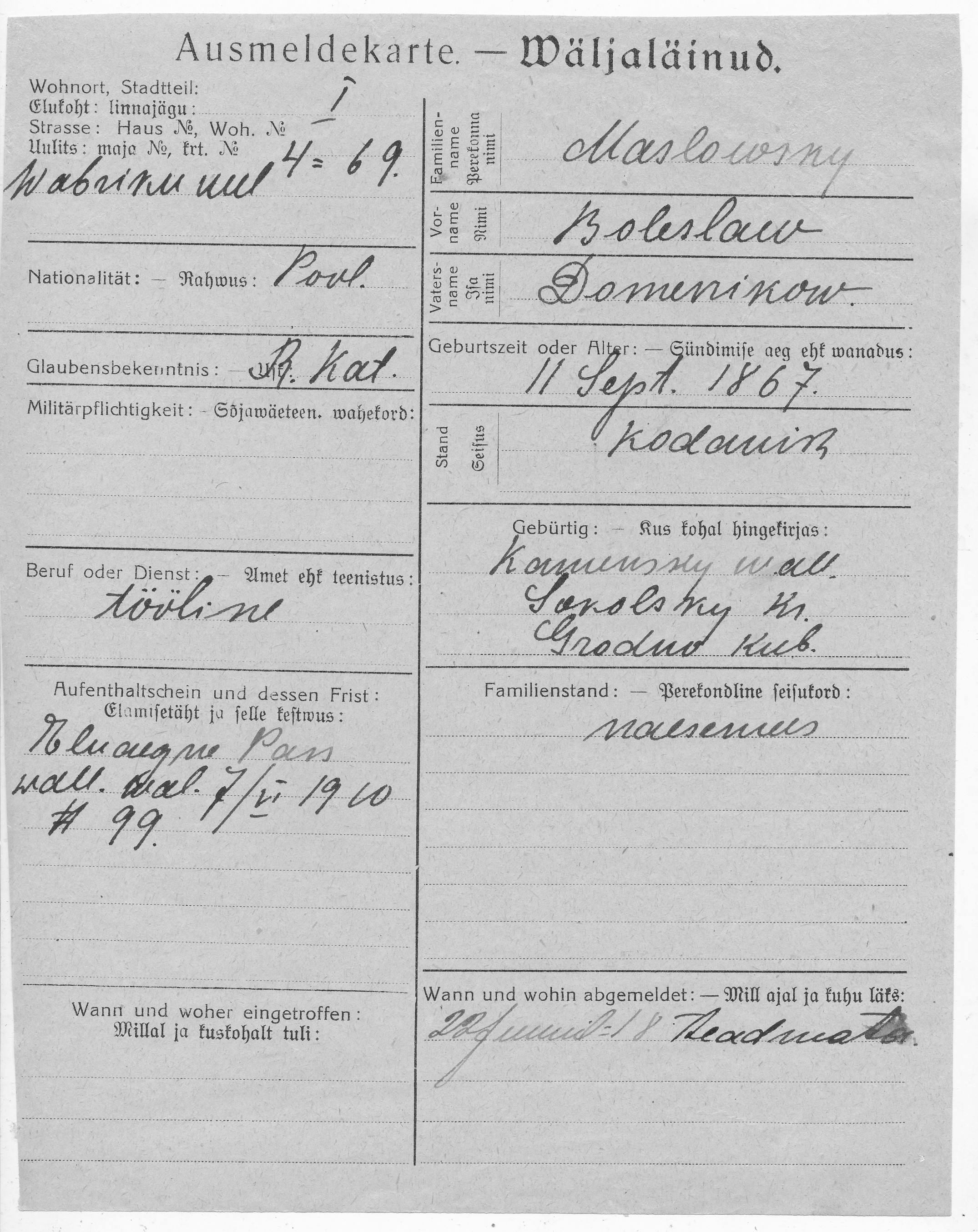 Maslowsky, Boleslaw, Domenikow