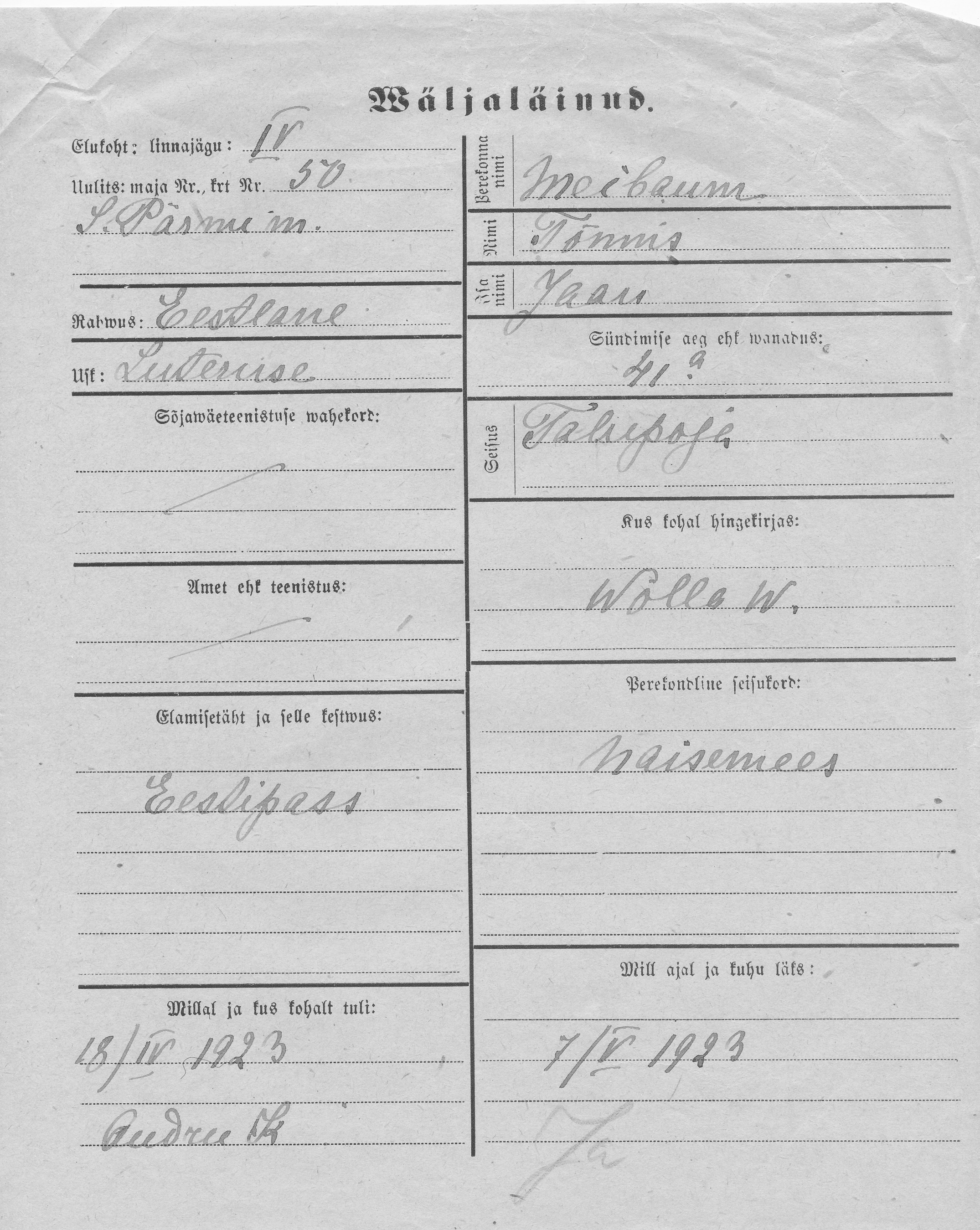 Meibaum, Tõnnis, Jaan