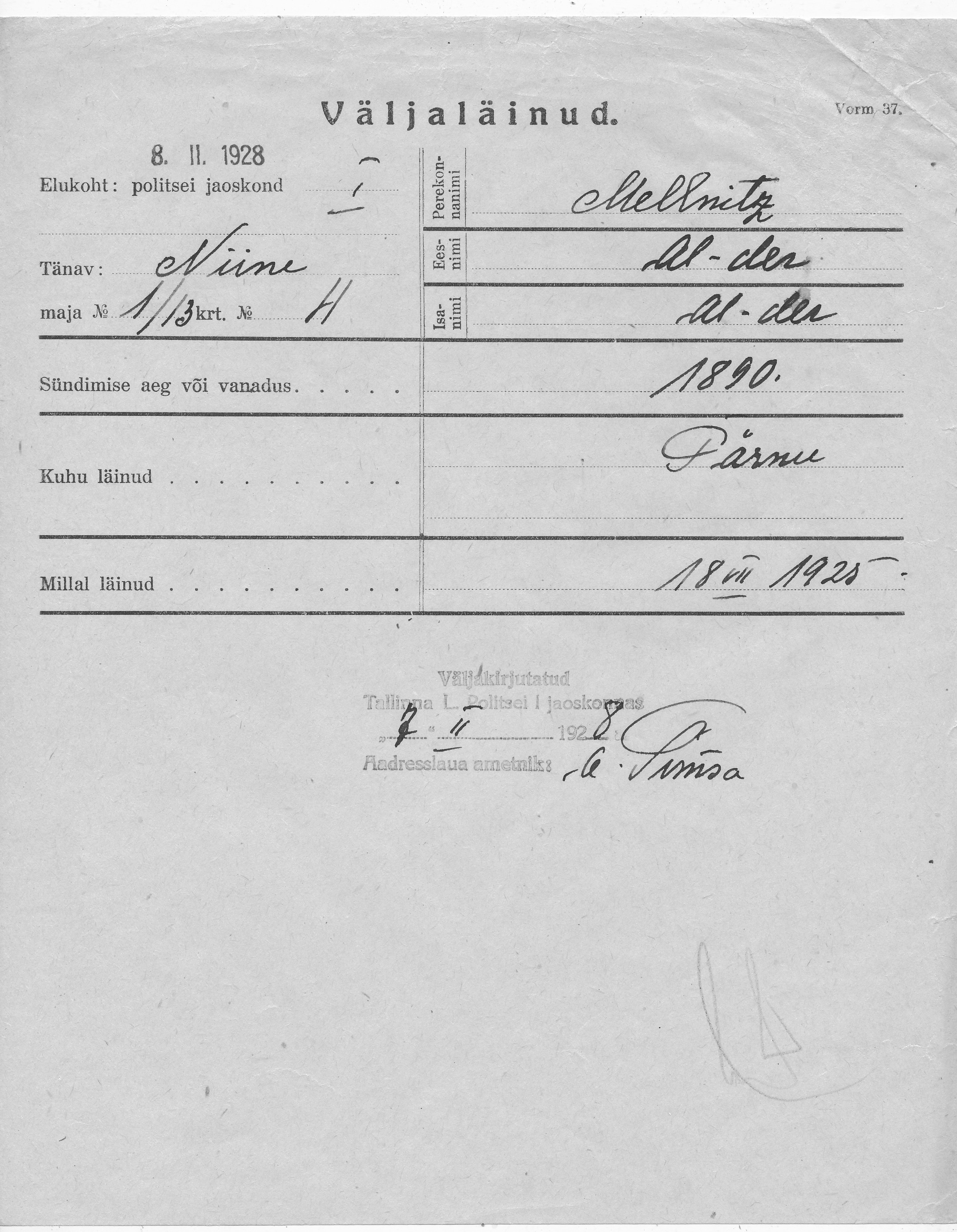 Mellnitz, Aleksander, Aleksander