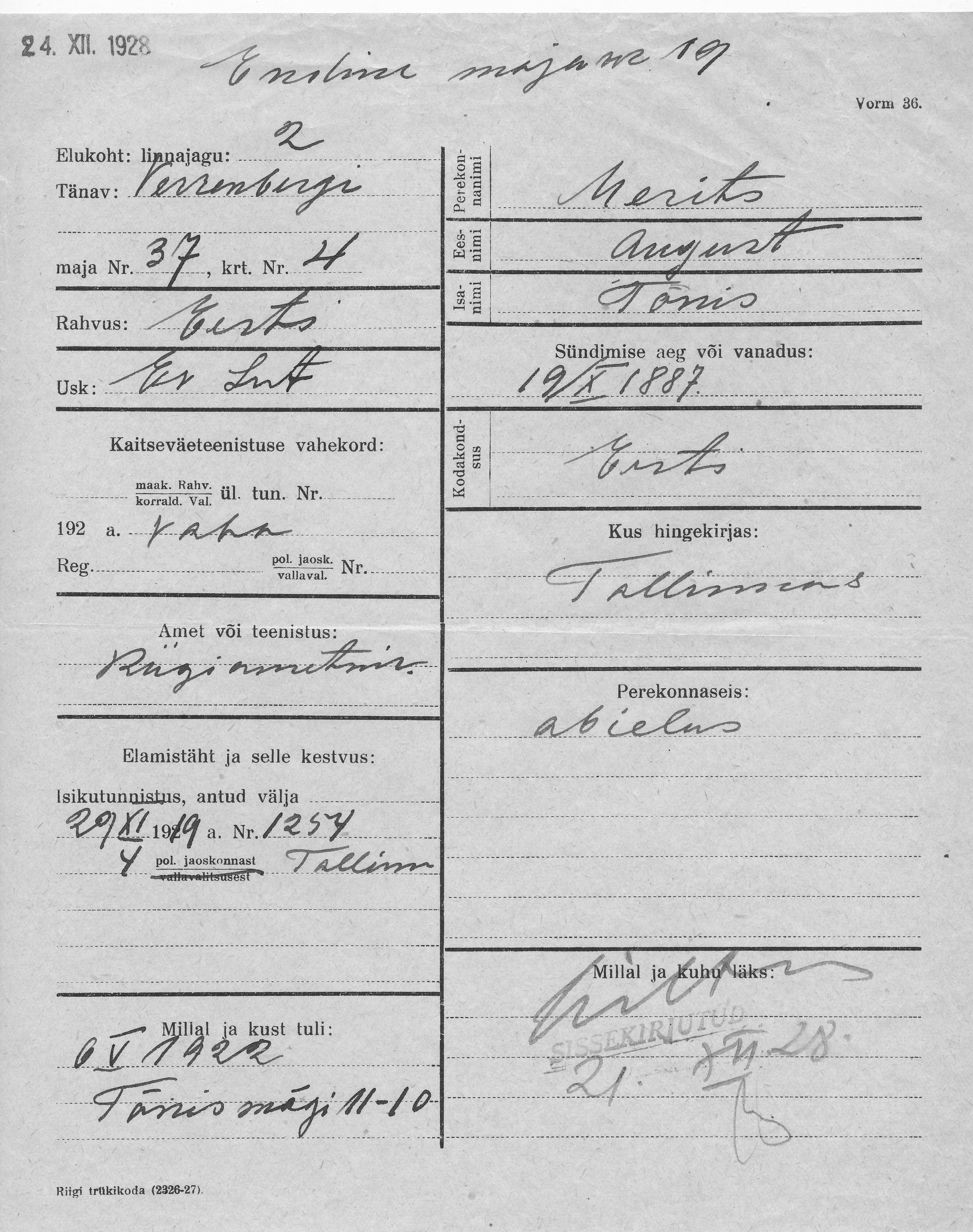 Merits, August, Tõnis