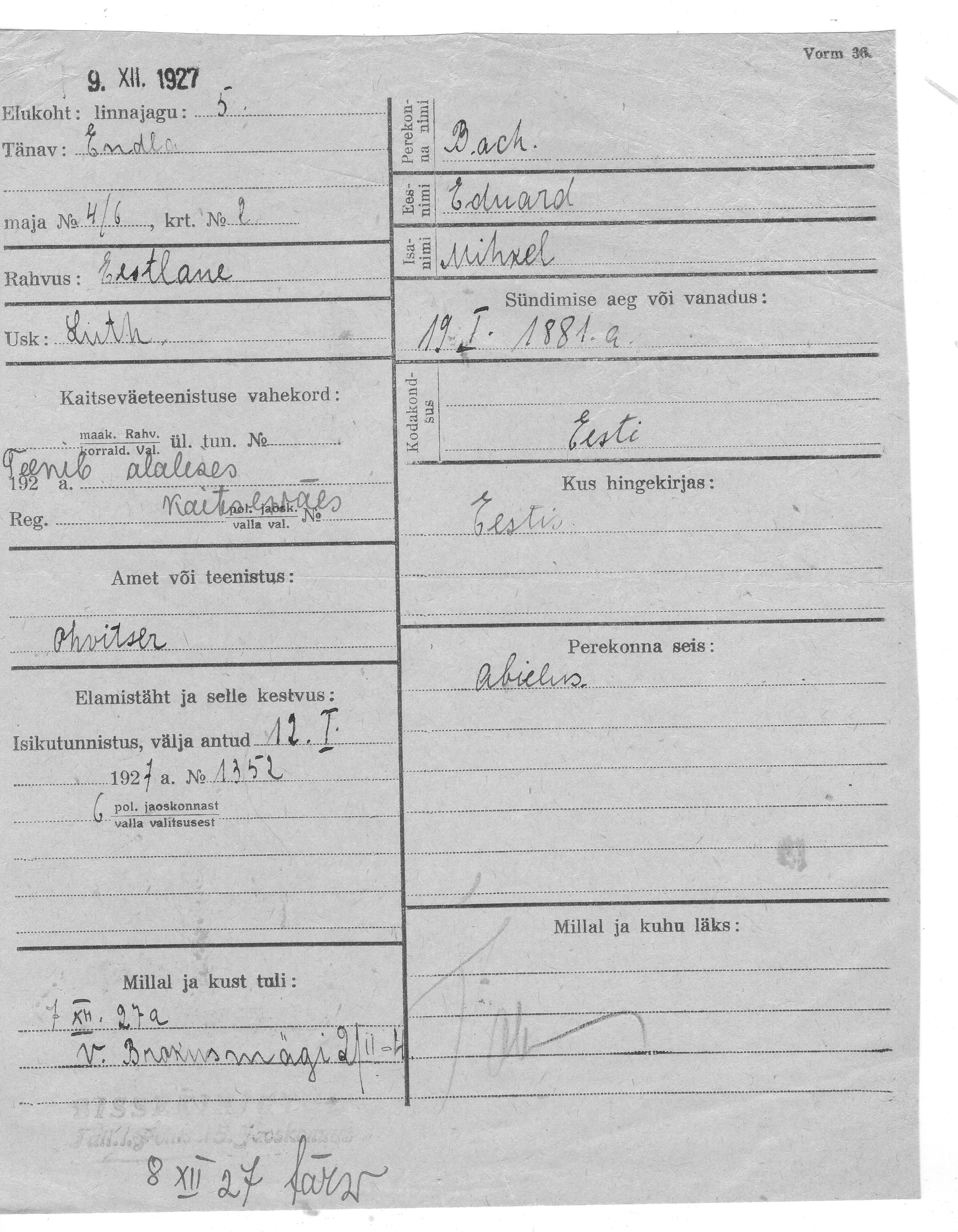 Bach, Eduard, Mihkel