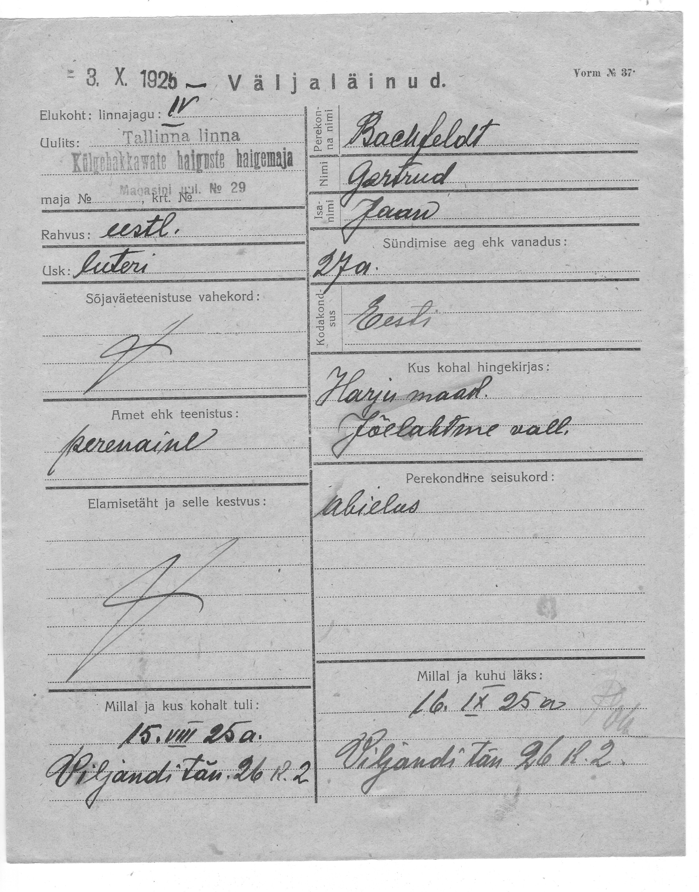 Bachfeldt, Gertrud, Jaan