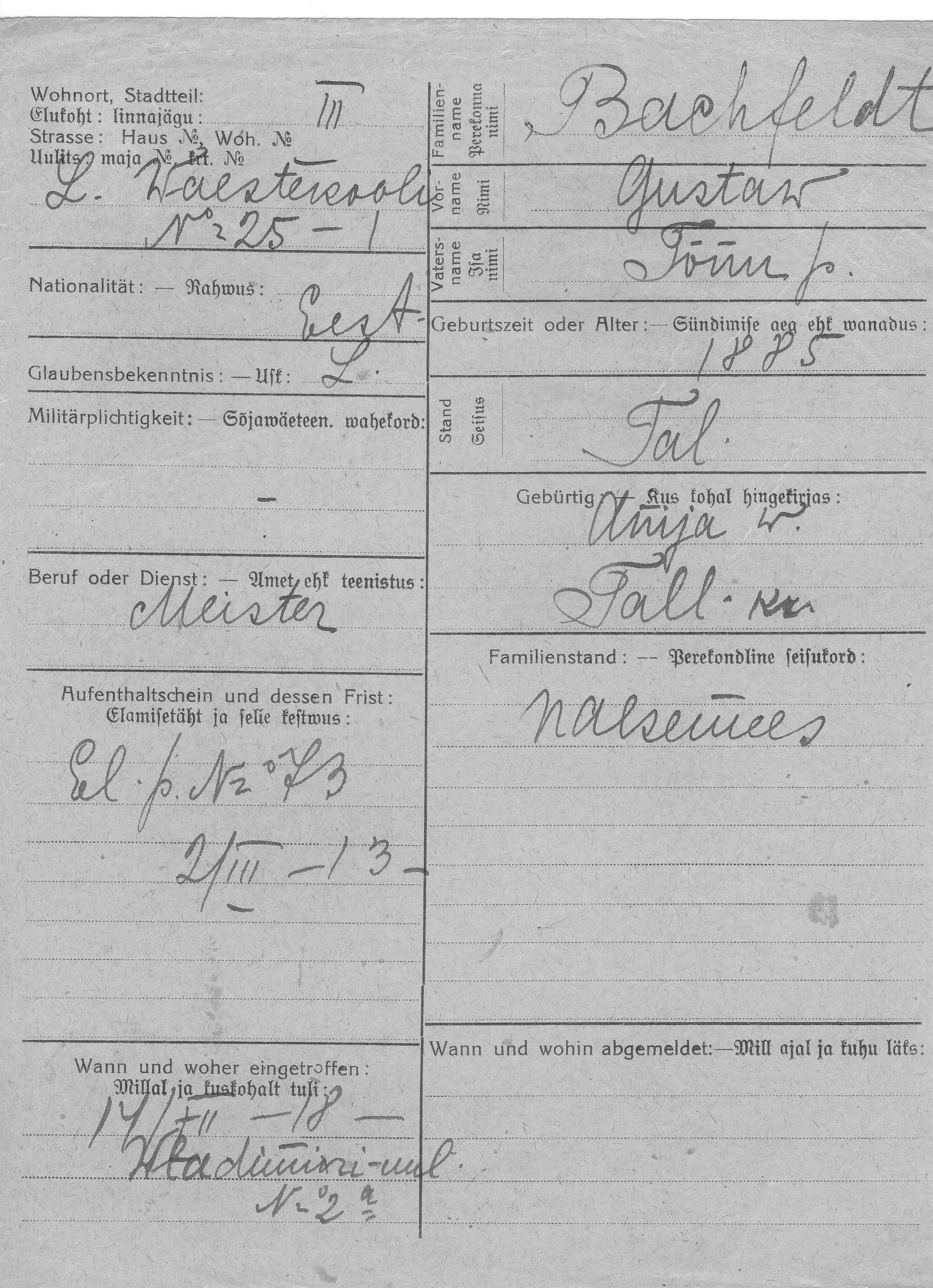 Bachfeldt, Gustaw, Tõnu