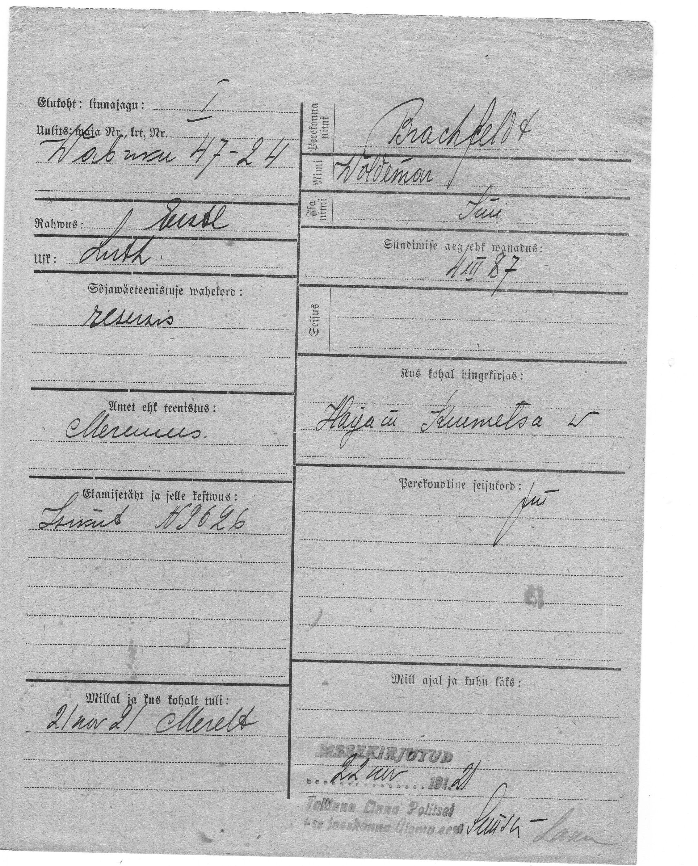 Bachfeldt, Woldemar, Tiiu