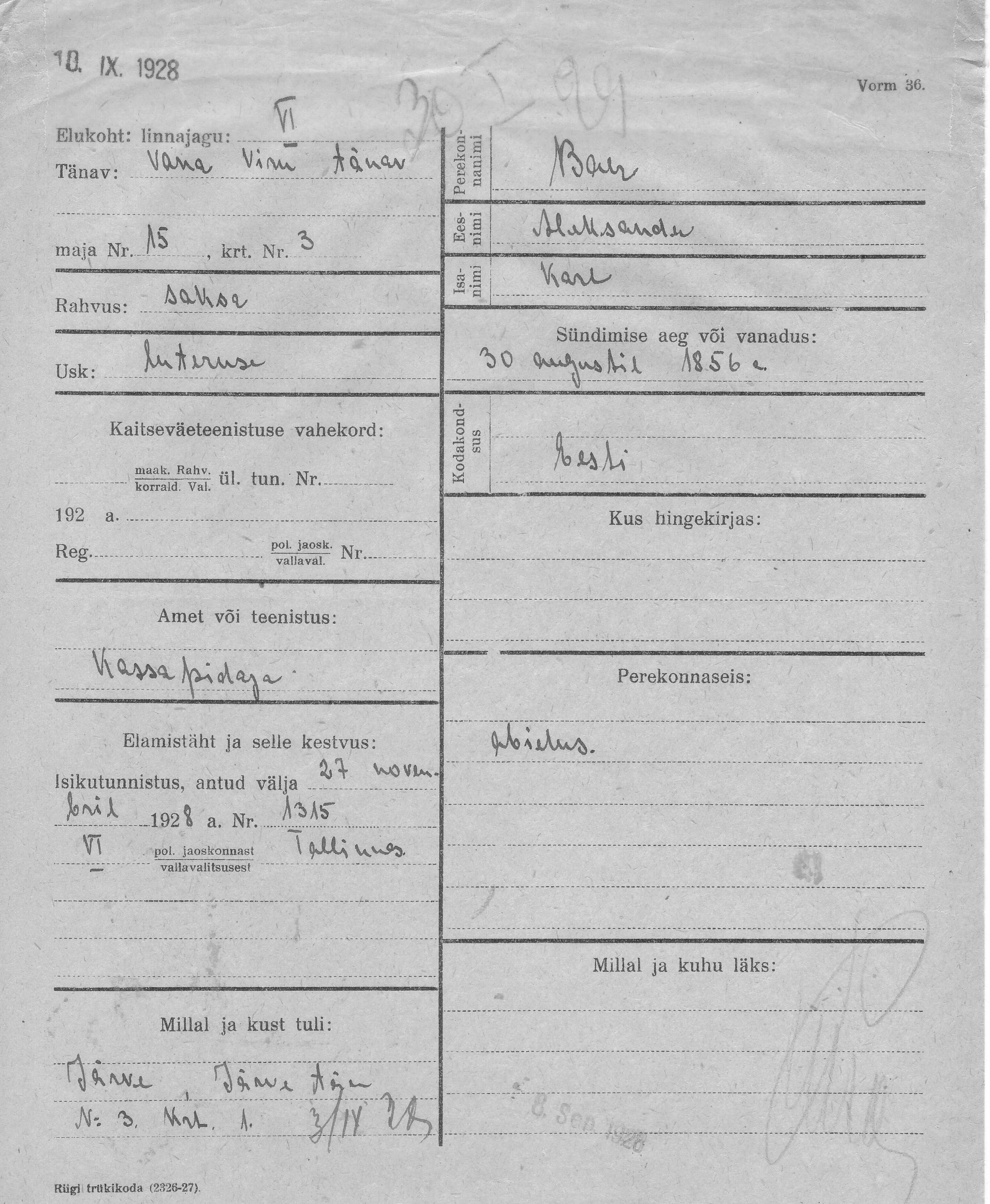 Baer, Aleksander, Karl