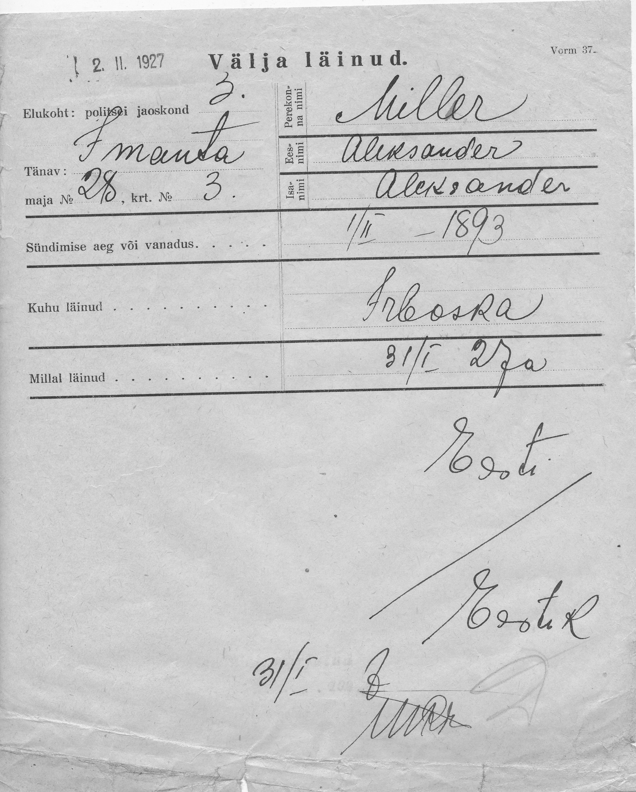 Miller, Aleksander, Aleksander