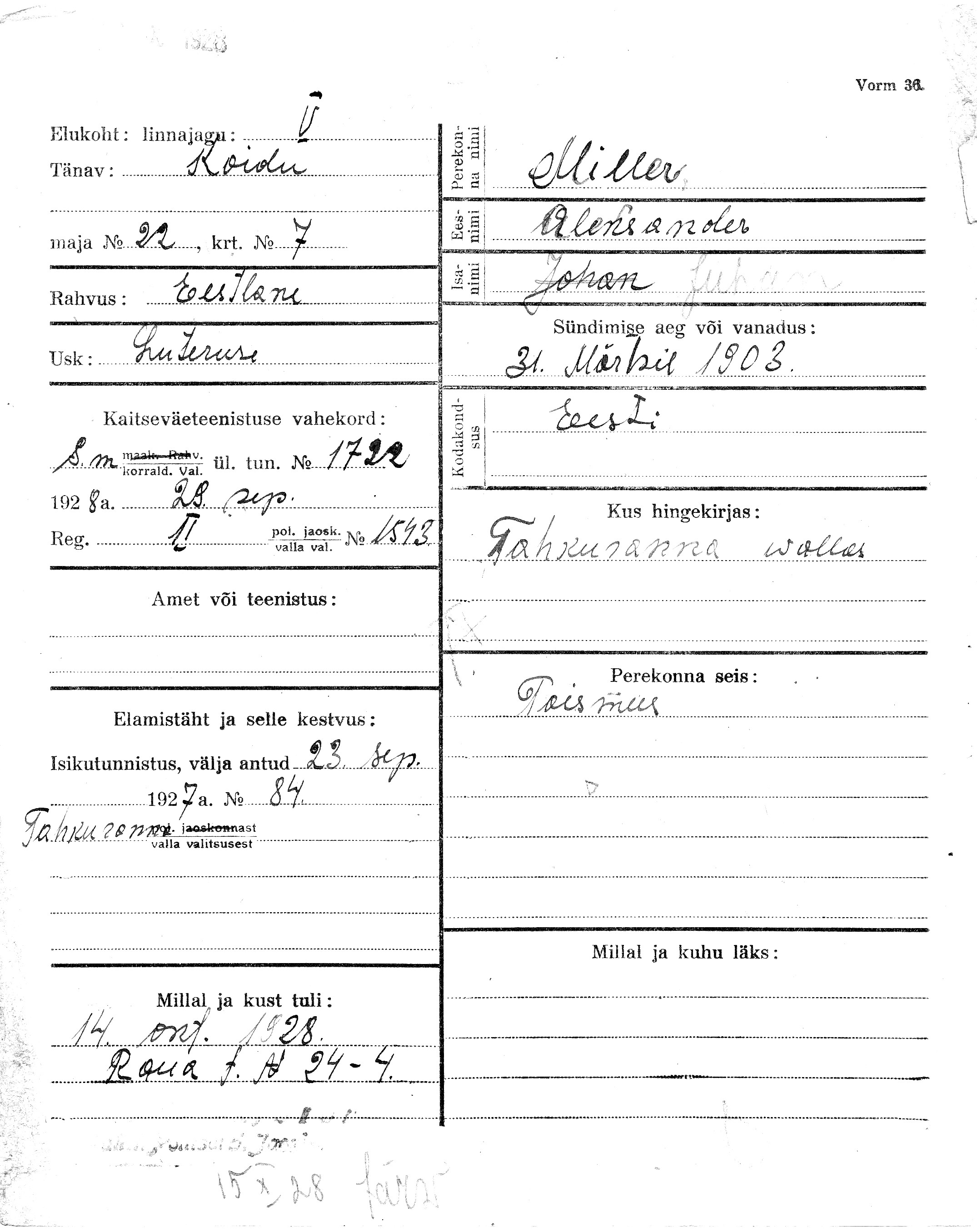 Miller, Aleksander, Juhan