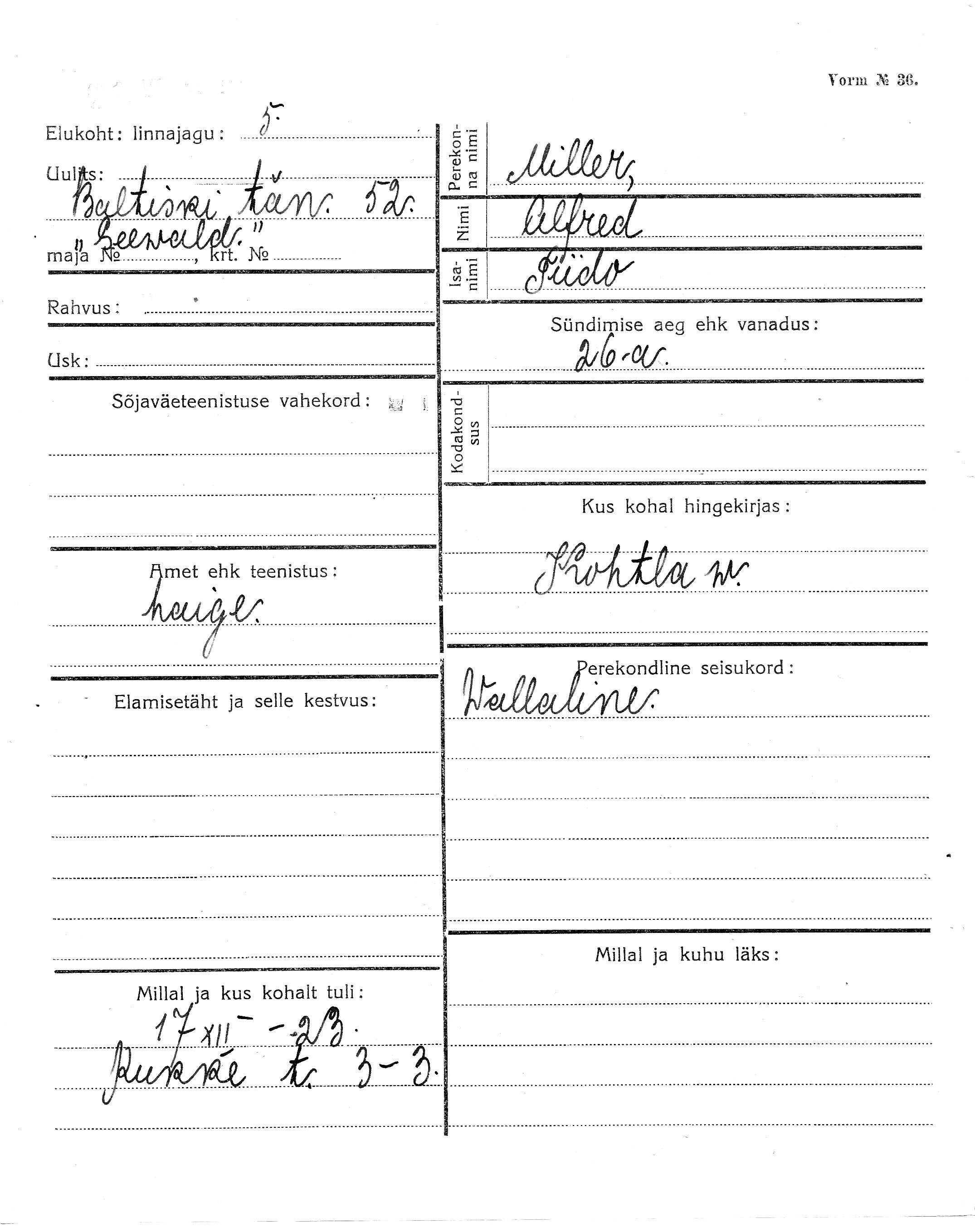 Miller, Alfred, Tiido