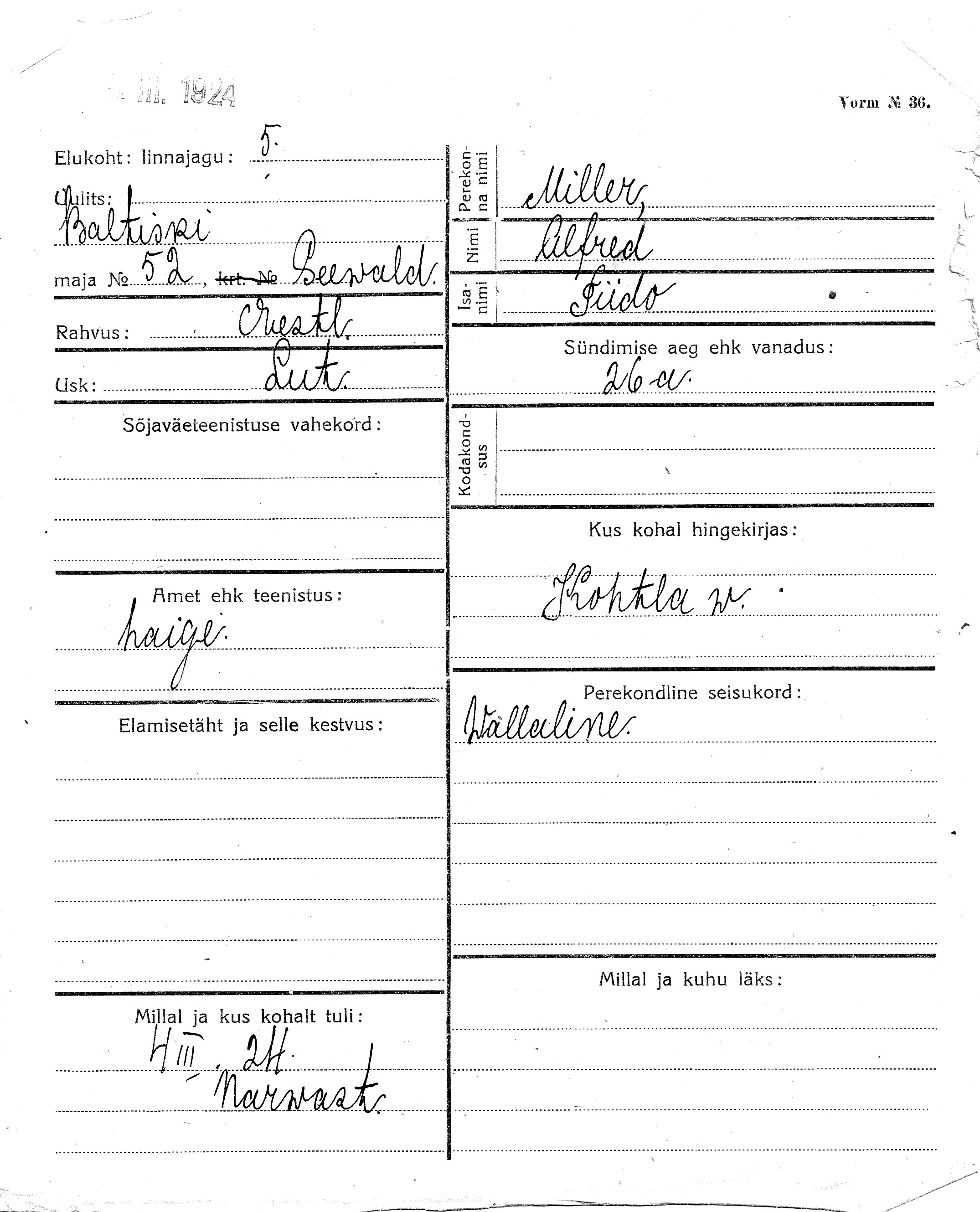 Miller, Alfred, Tiido