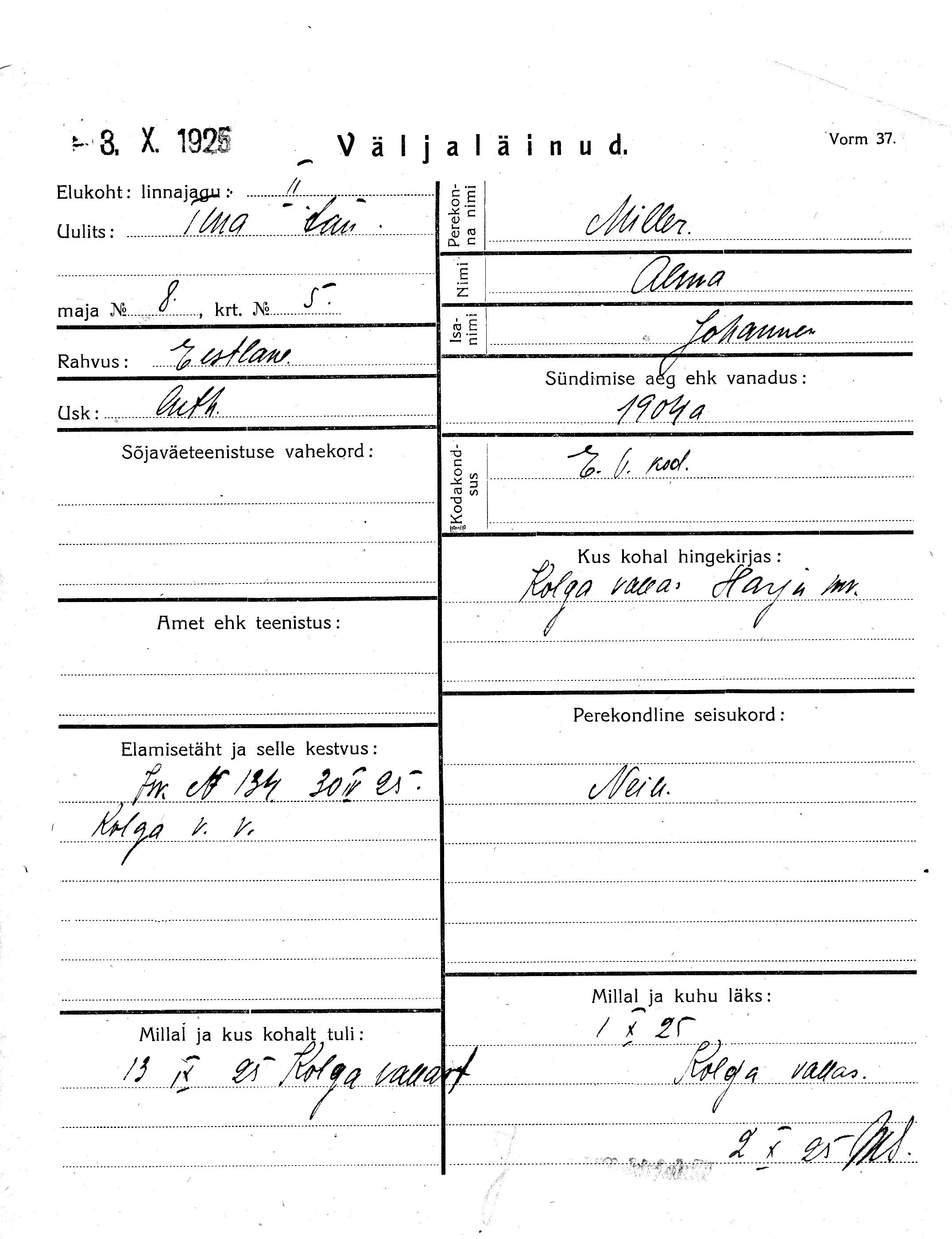 Miller, Alma, Johannes