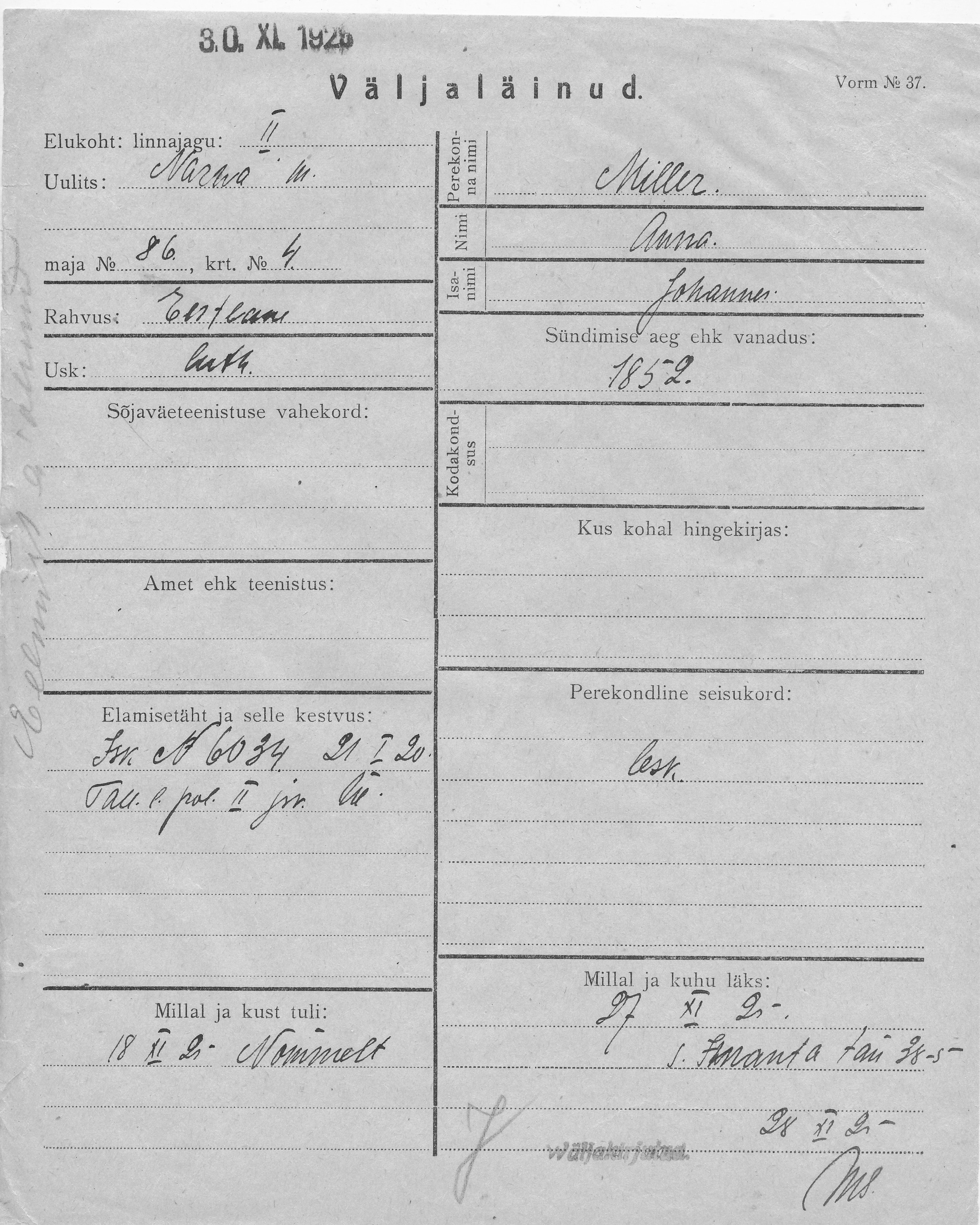 Miller, Anna, Johannes