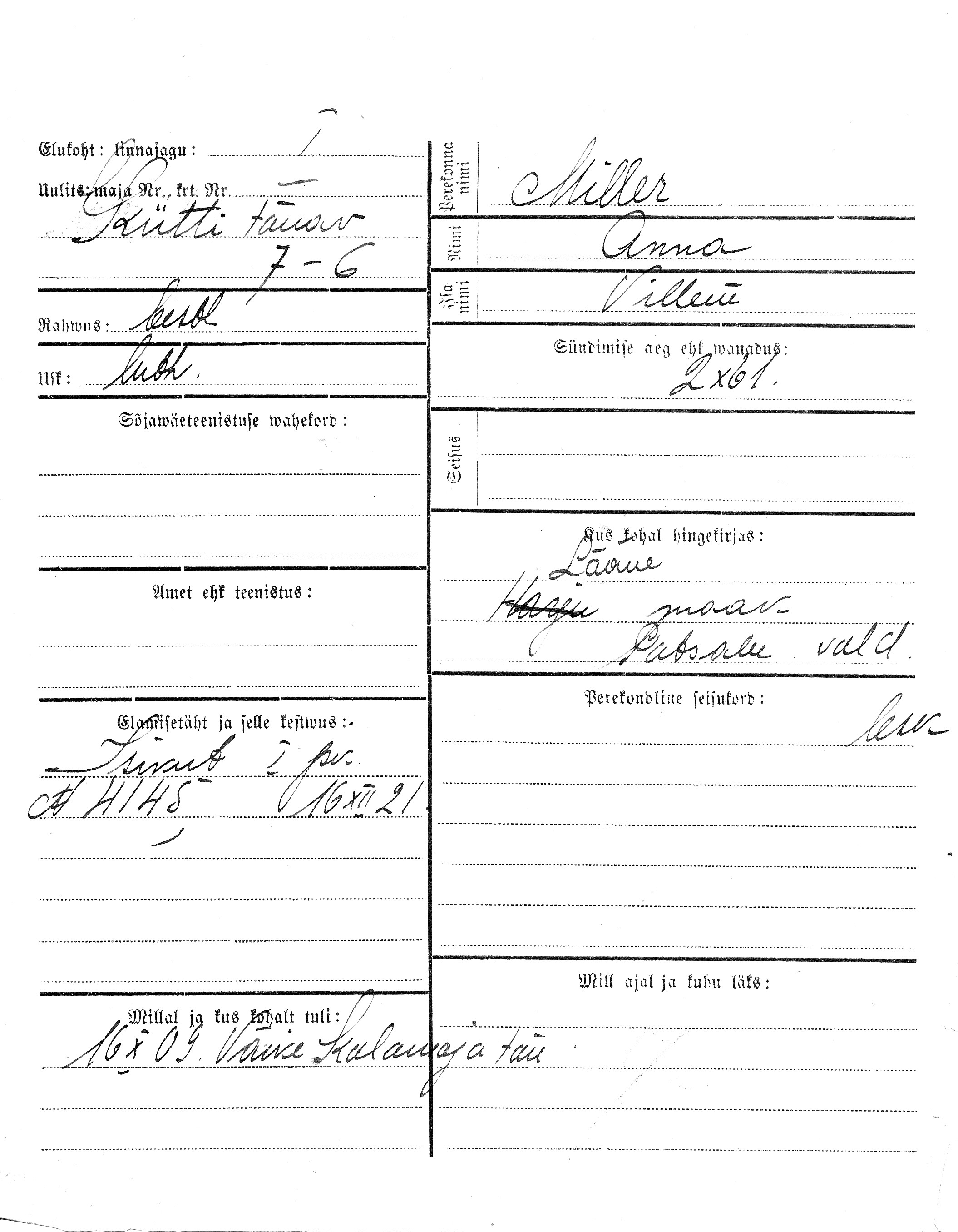 Miller, Anna, Villem