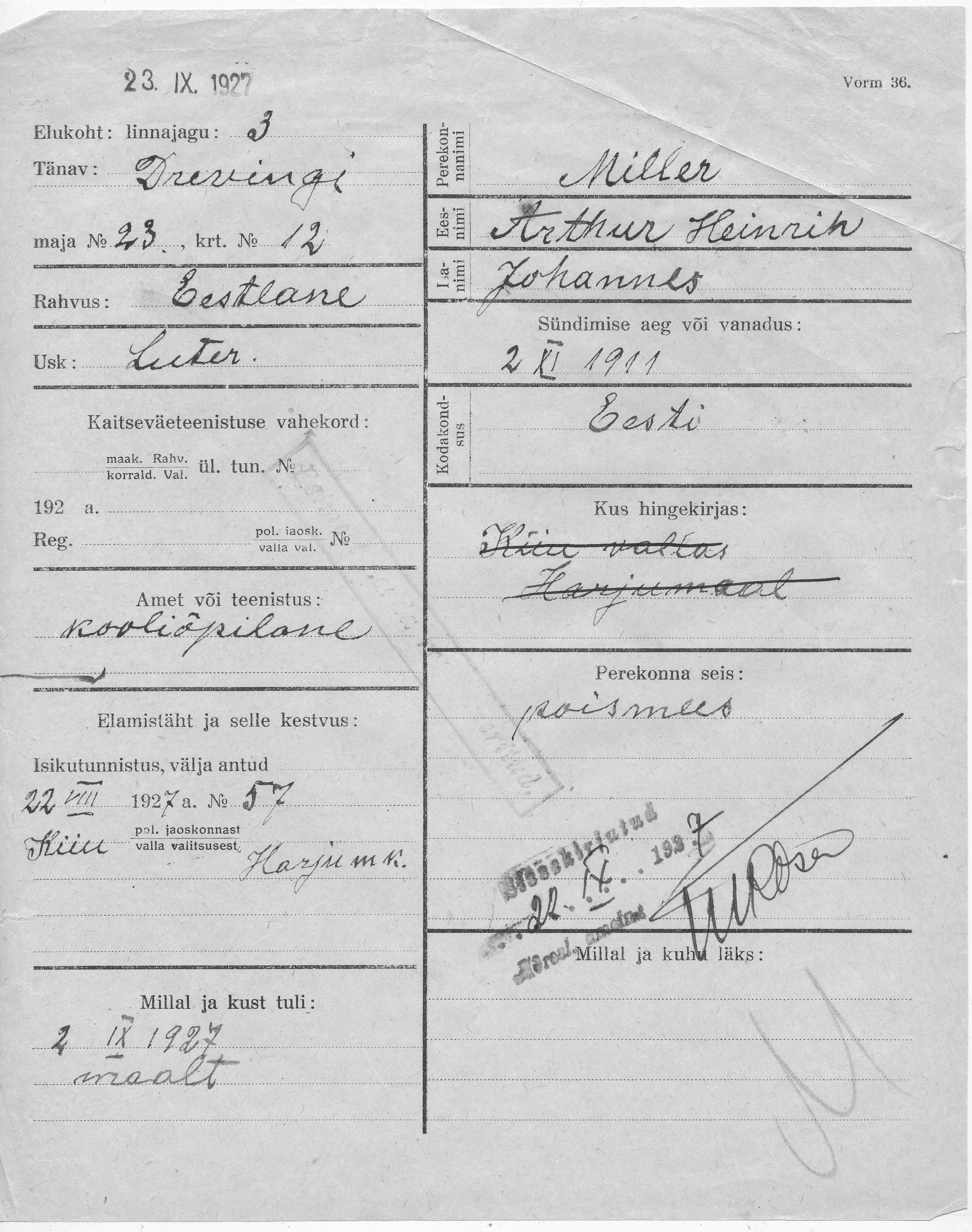 Miller, Arthur Heinrih, Johannes