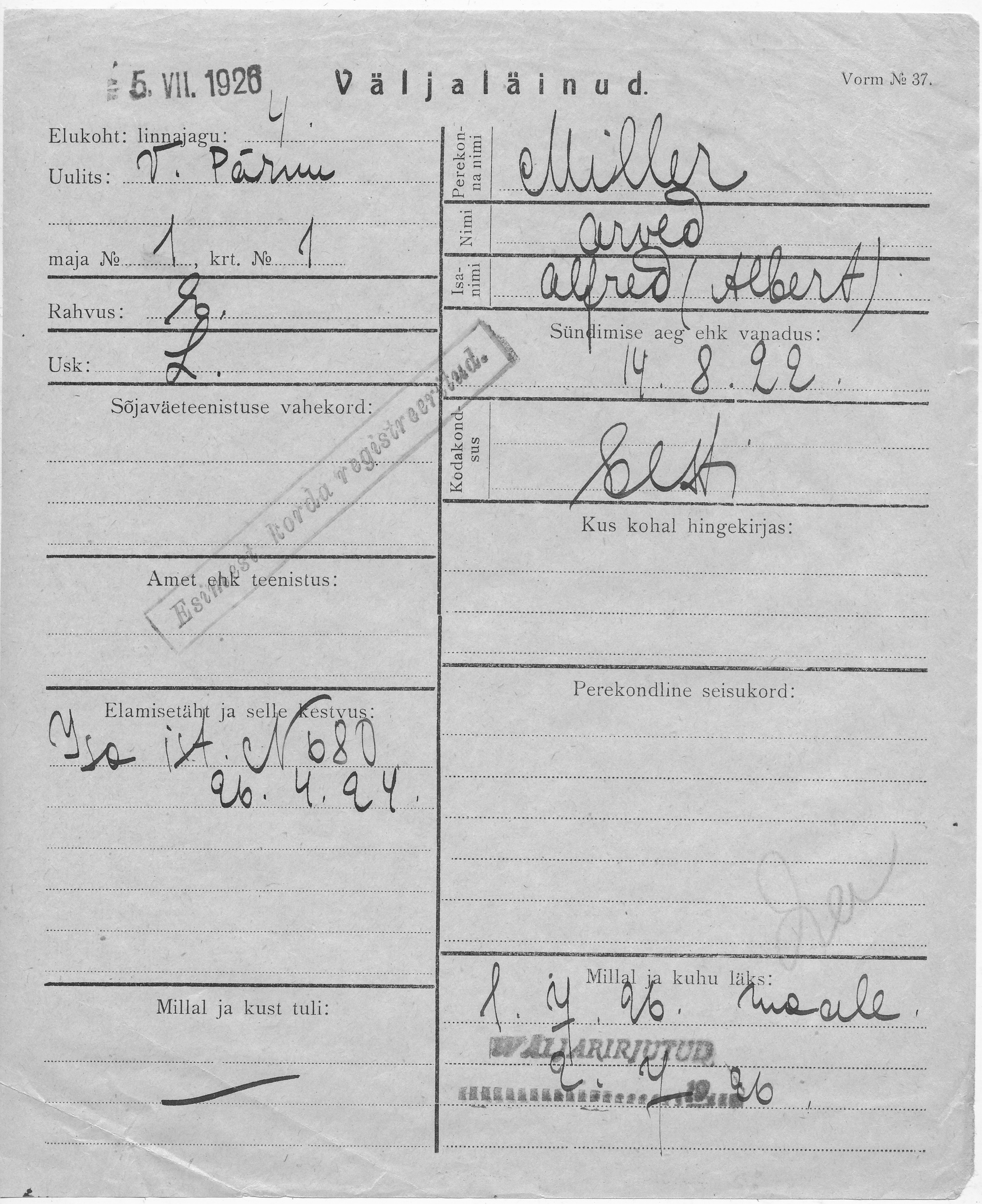 Miller, Arved, Alfred(Albert)