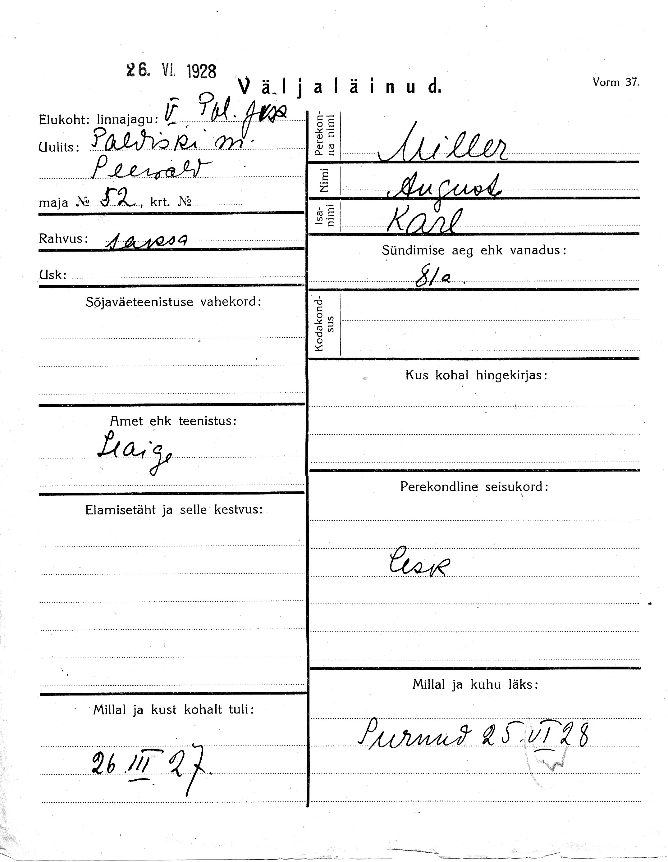 Miller, August, Karl