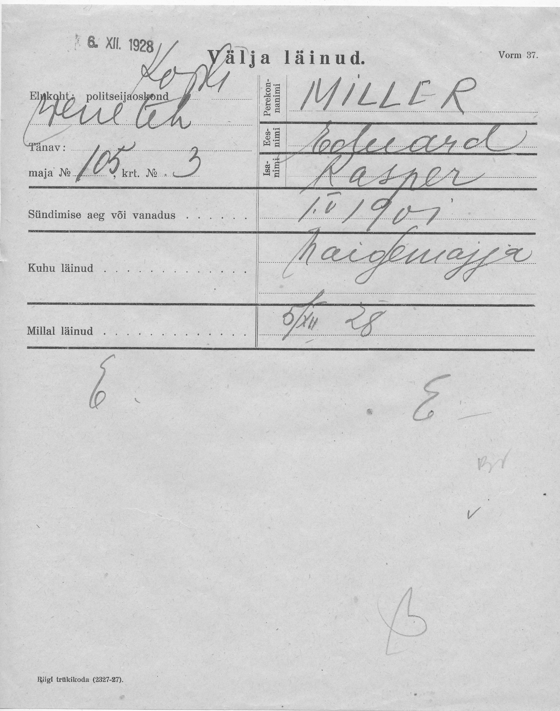 Miller, Eduard, Kasper