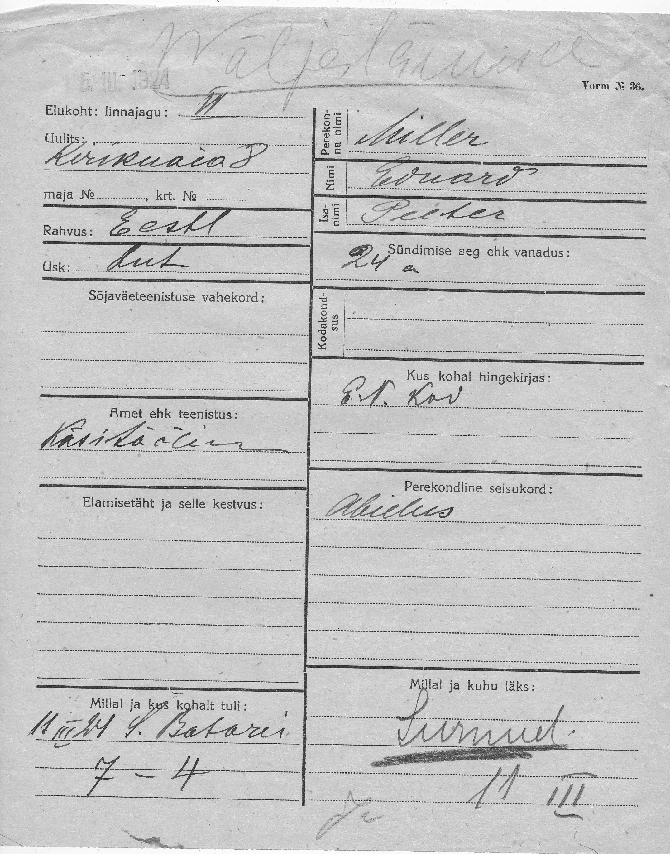 Miller, Eduard, Peeter