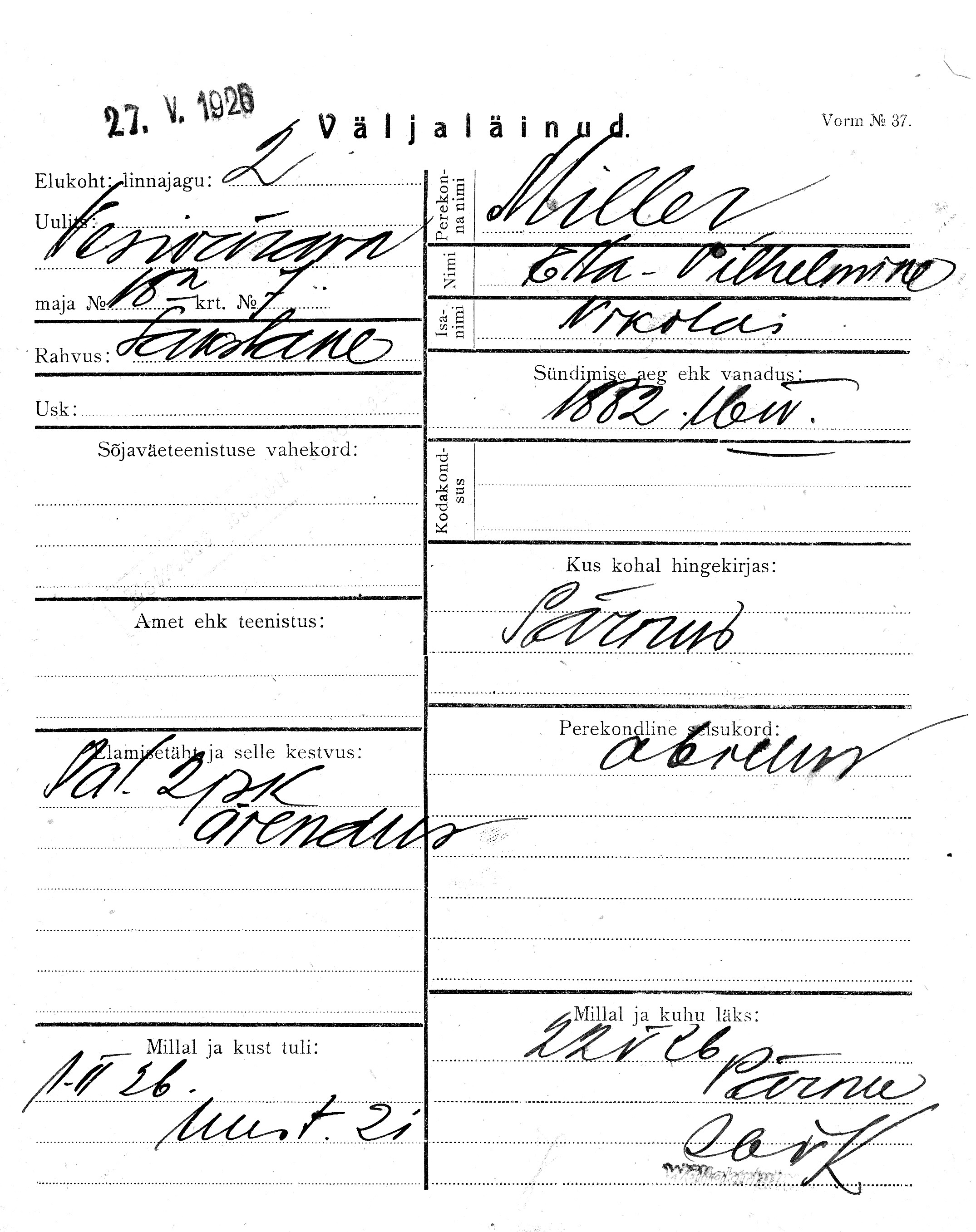 Miller, Ella-Vilhelmine, Nikolai