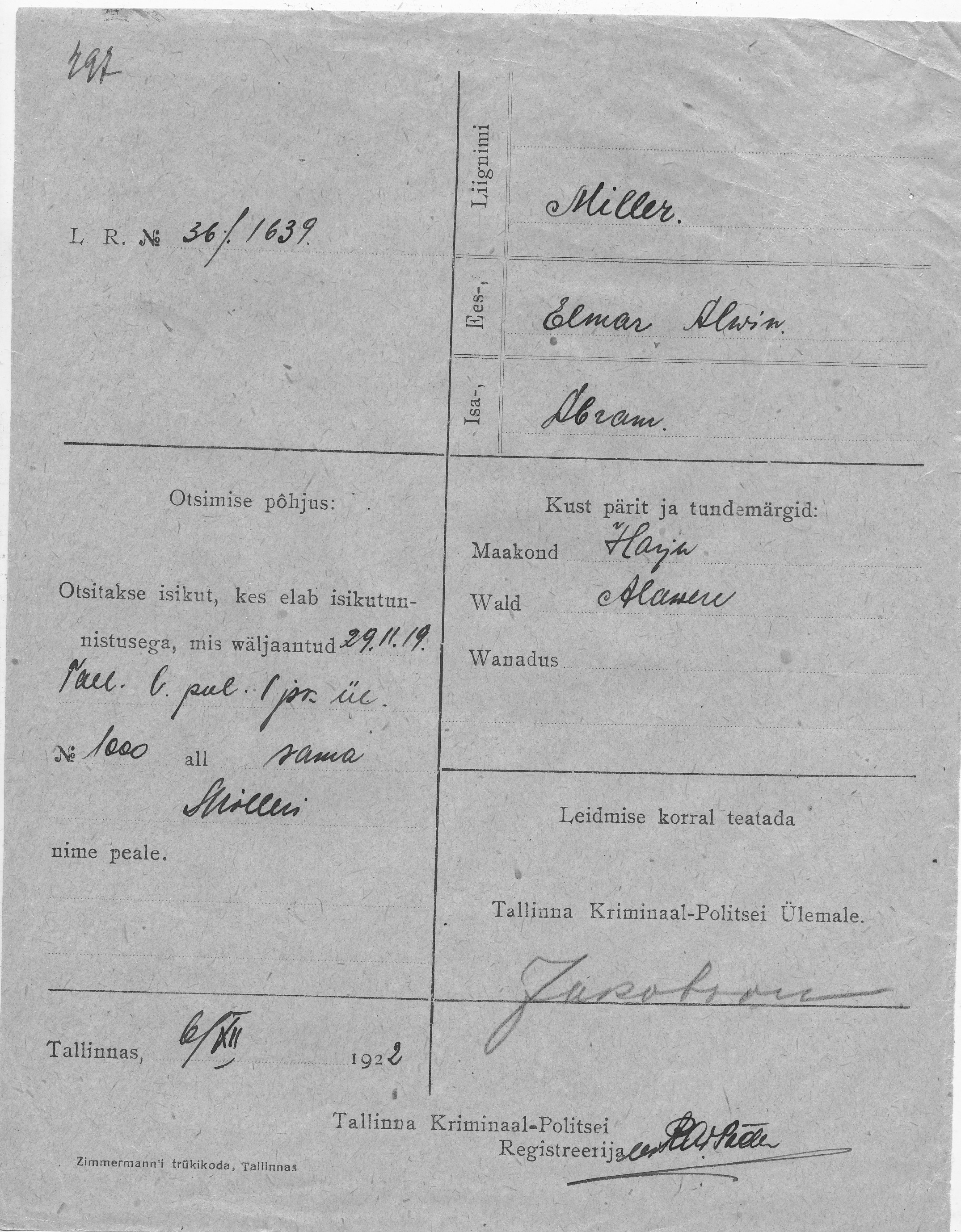 Miller, Elmar Alwin, Abram