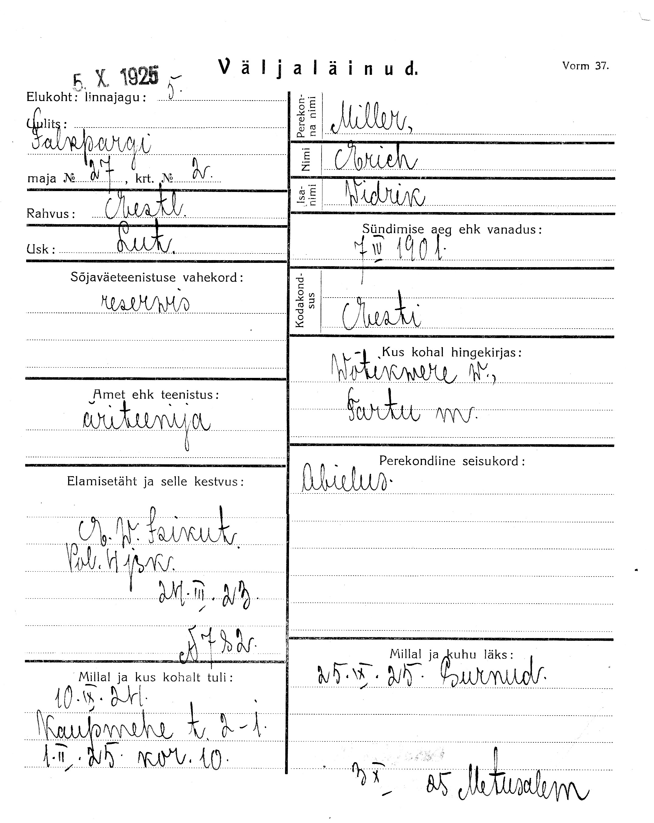 Miller, Erich, Widrik