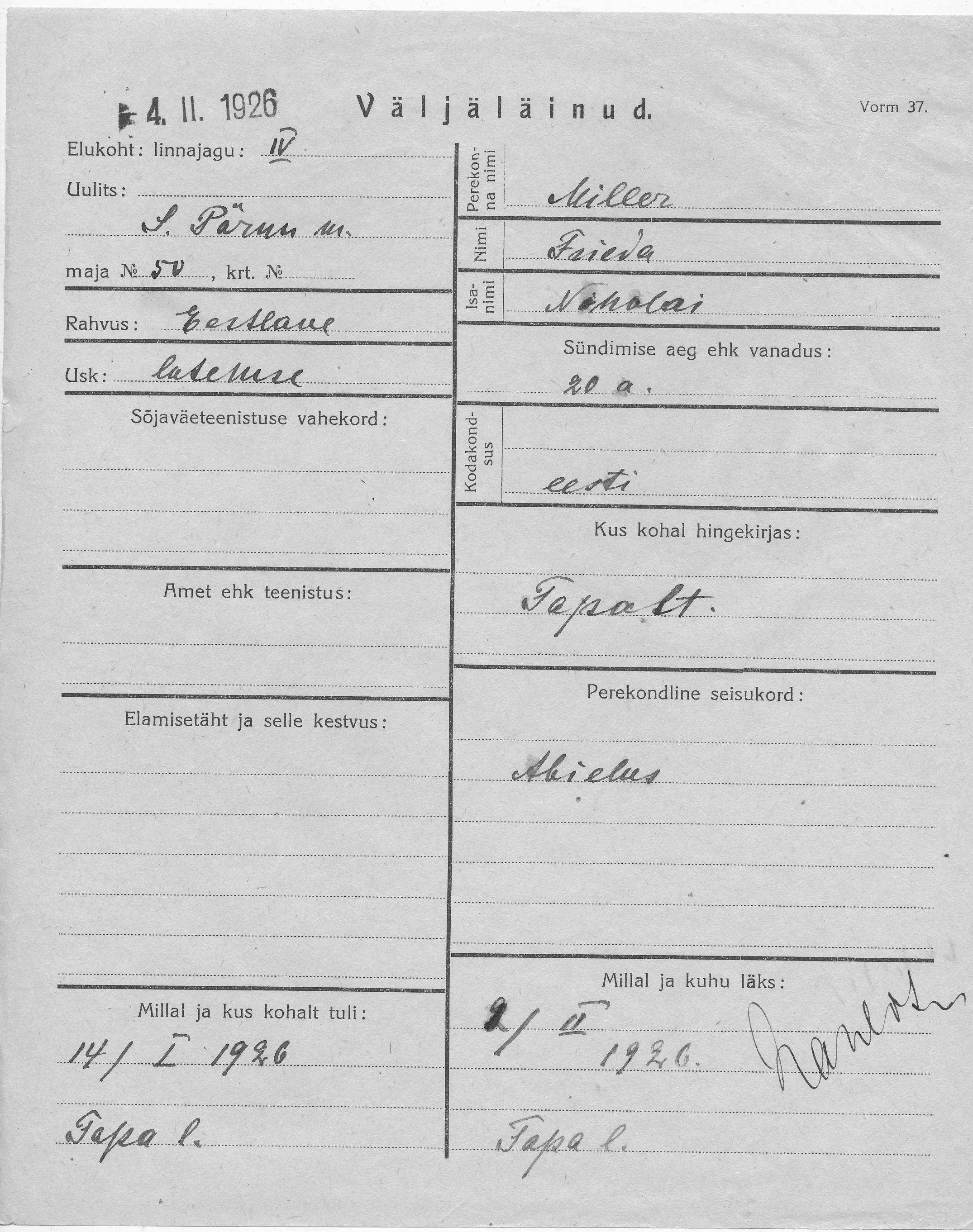 Miller, Frieda, Nikolai