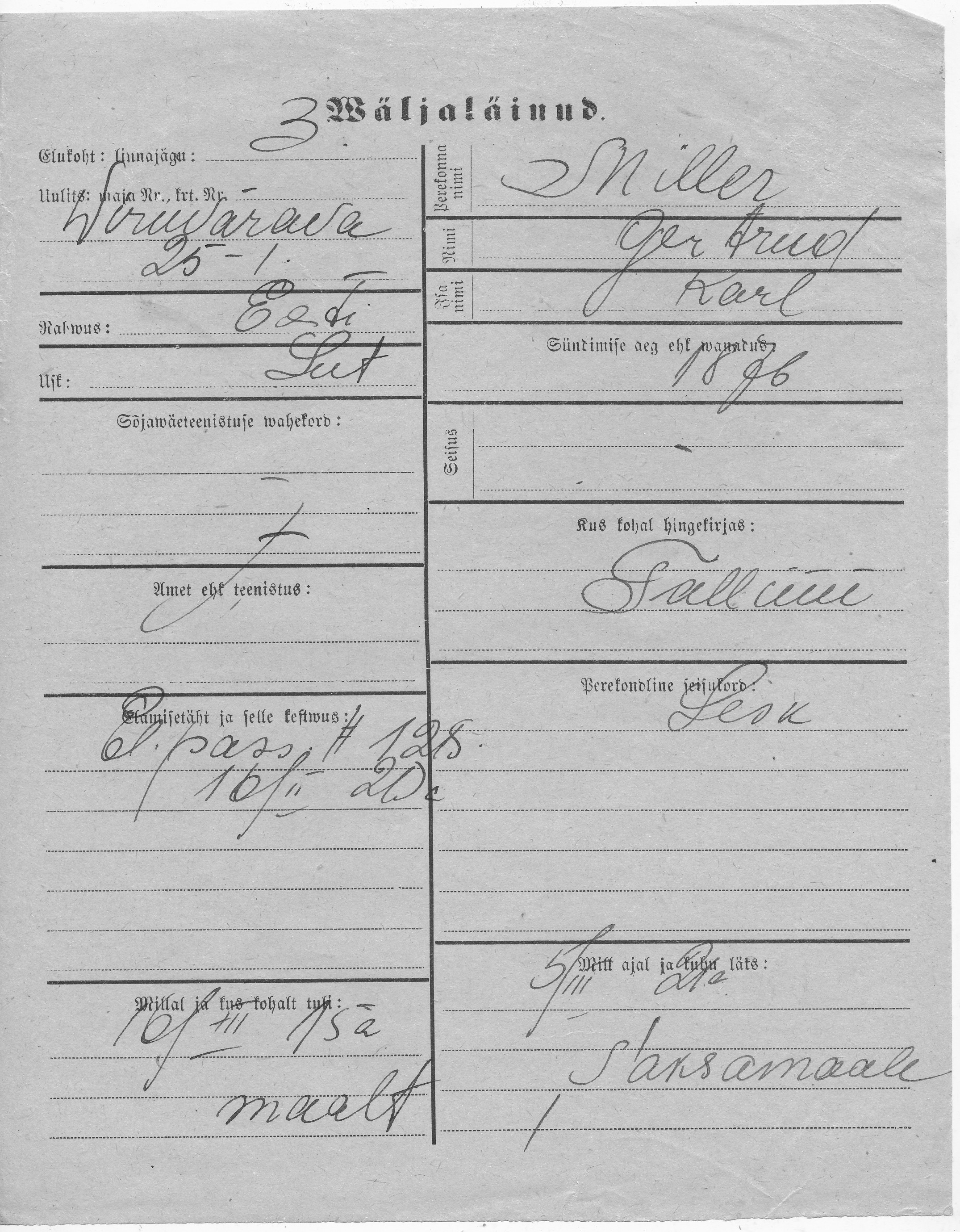 Miller, Gertrud, Karl