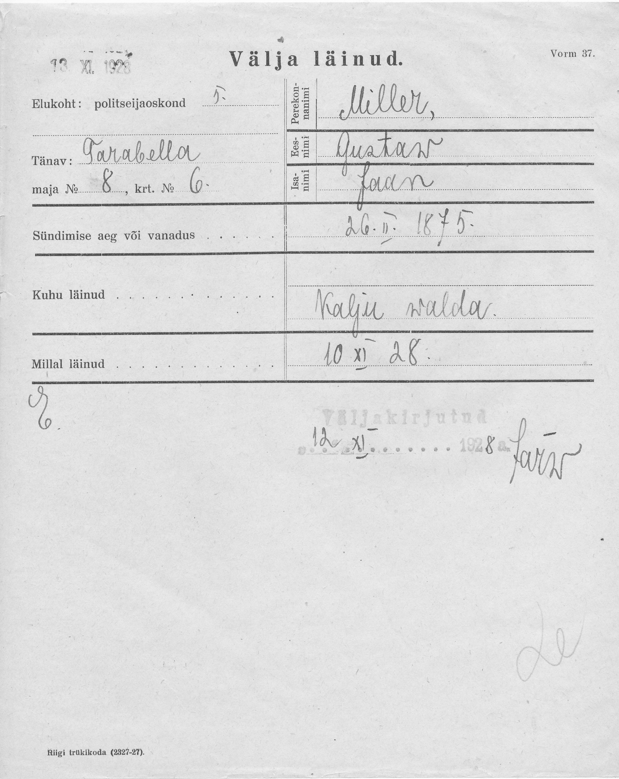 Miller, Gustaw, Jaan