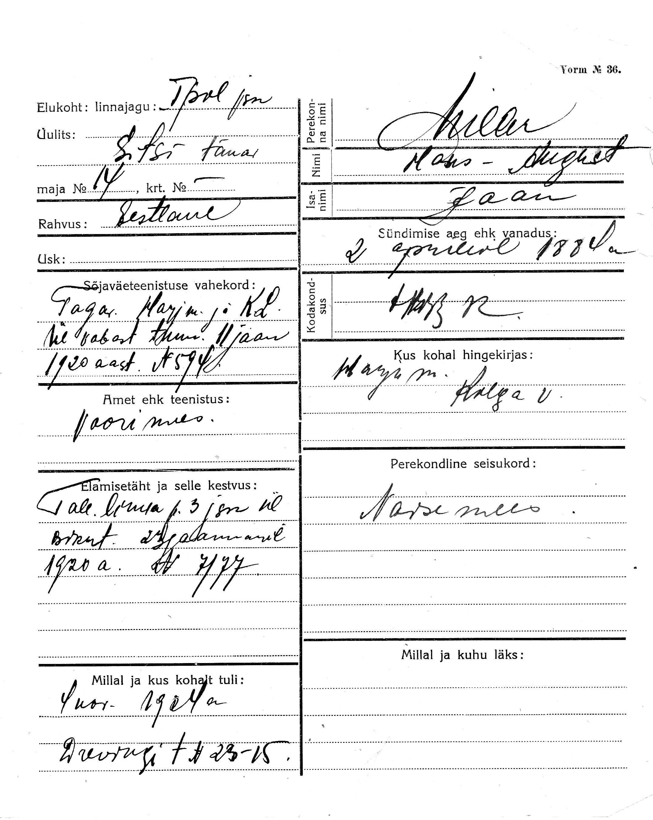 Miller, Hans-August, Jaan