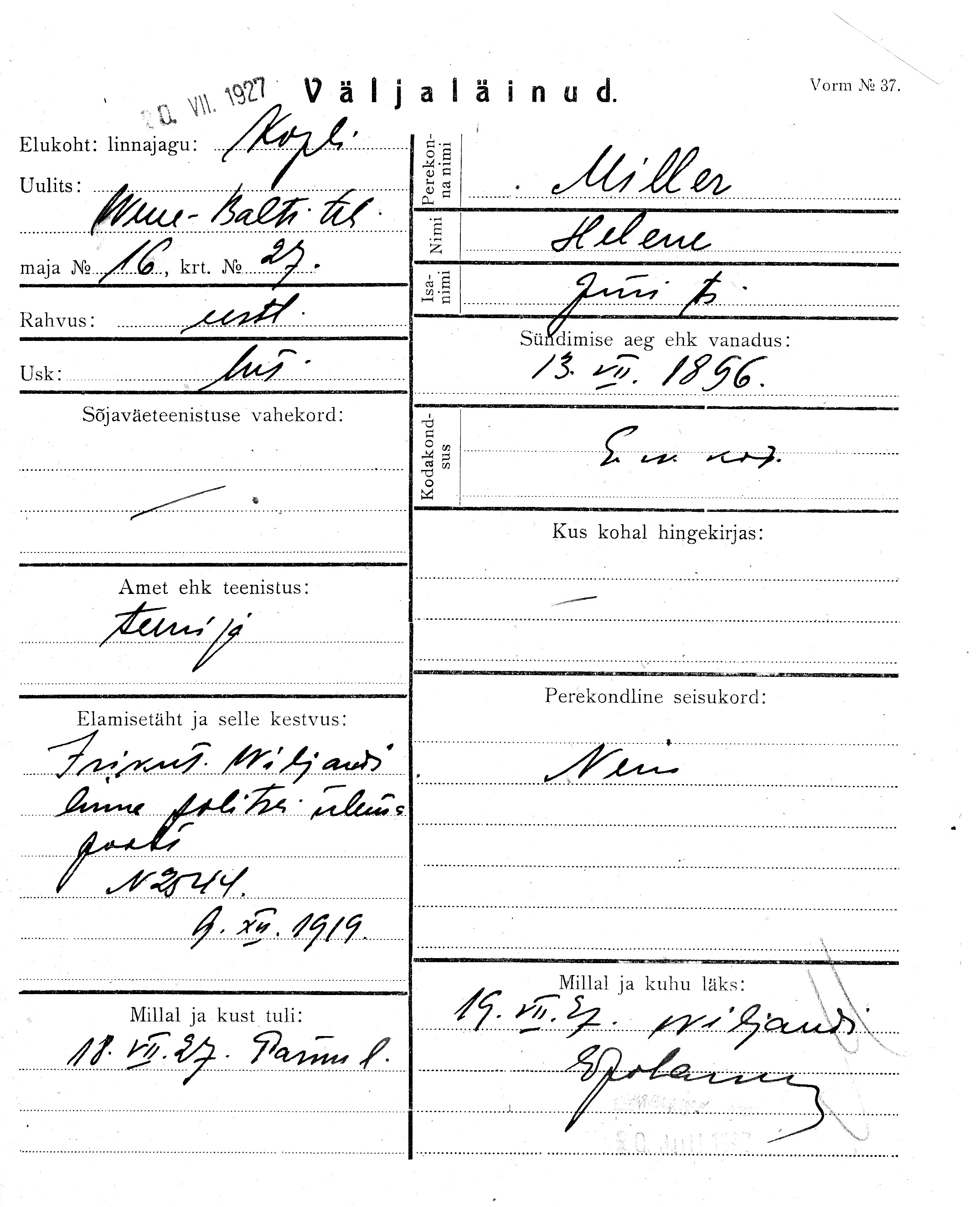 Miller, Helene, Jüri