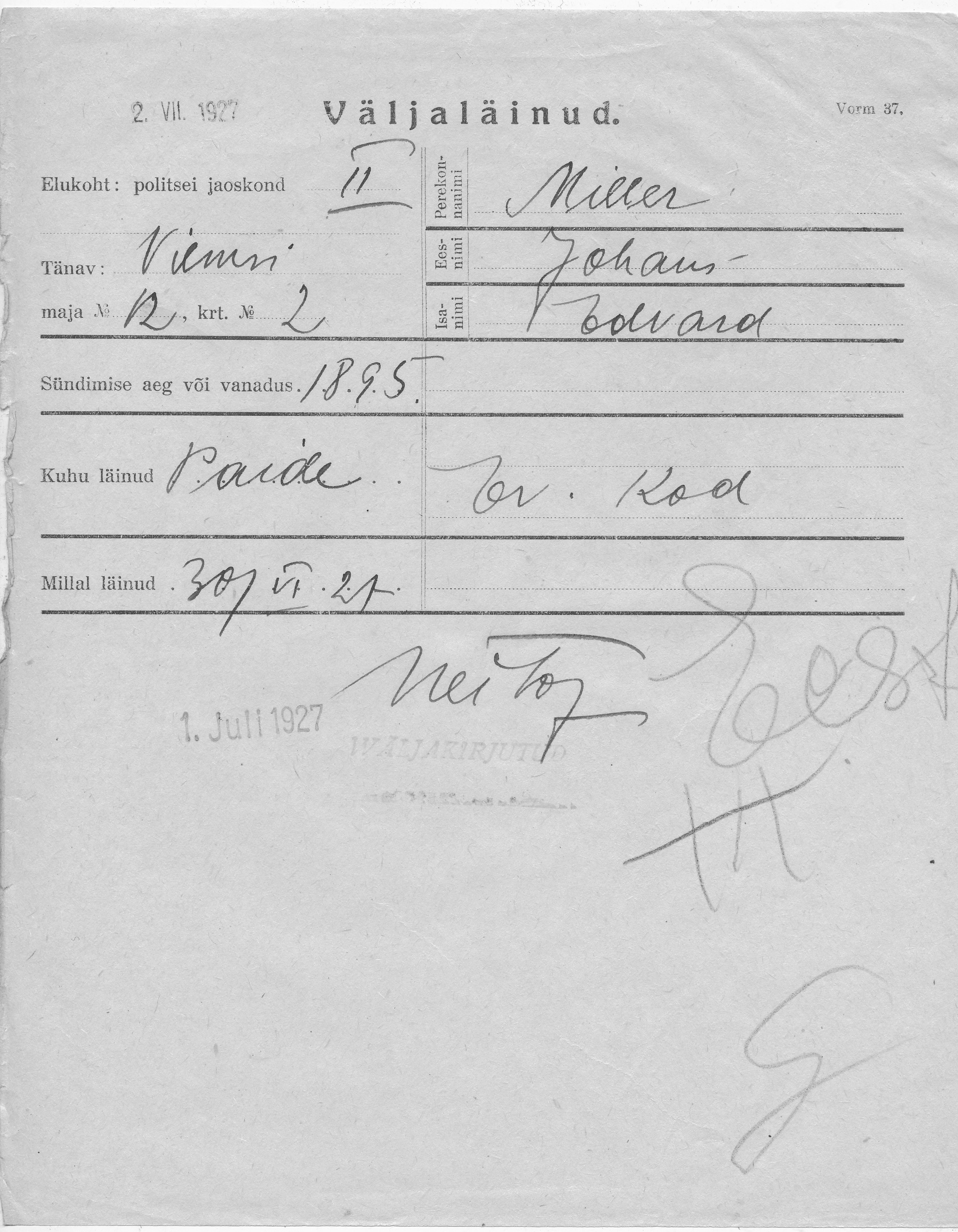 Miller, Johan, Edvard