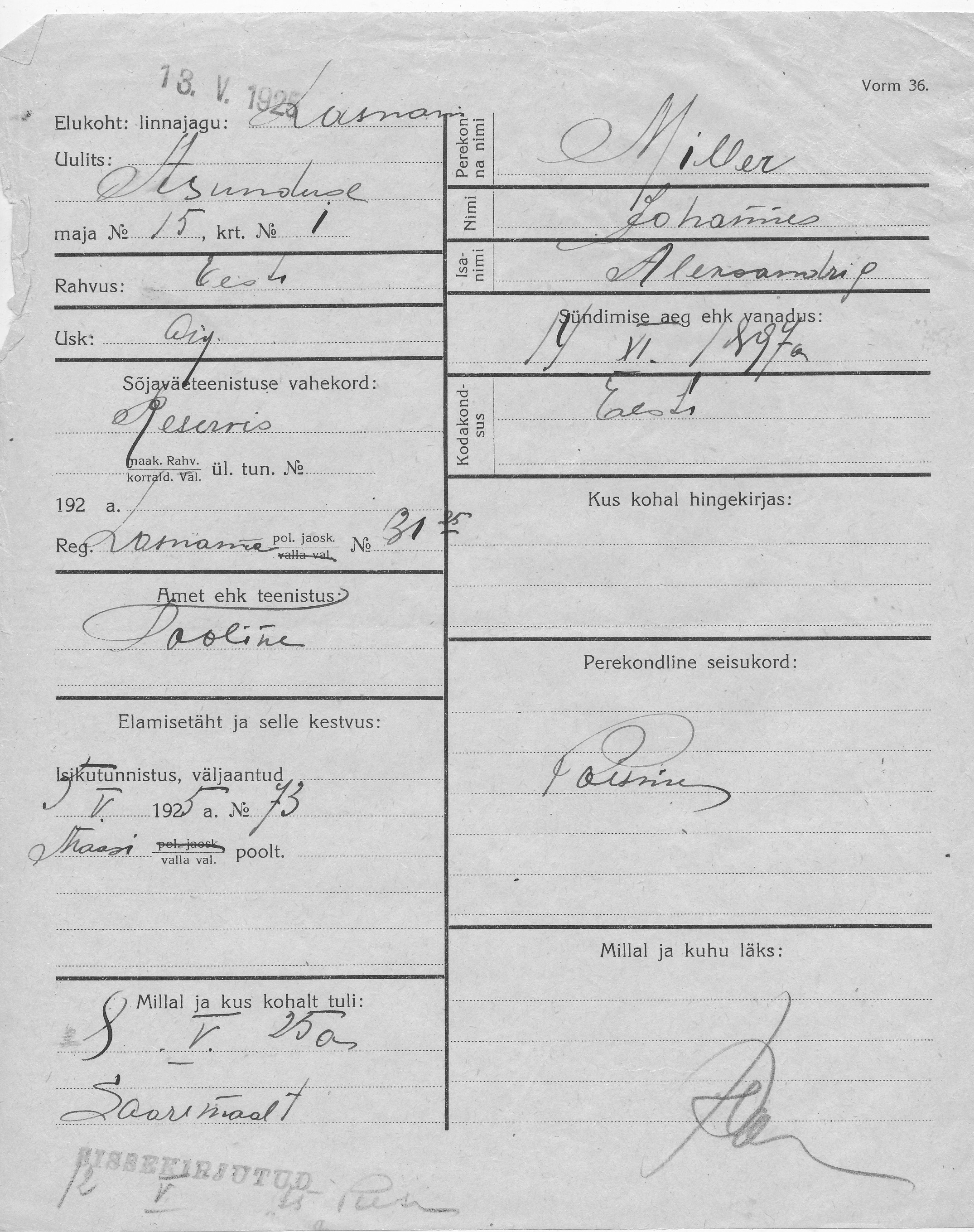 Miller, Johannes, Aleksander