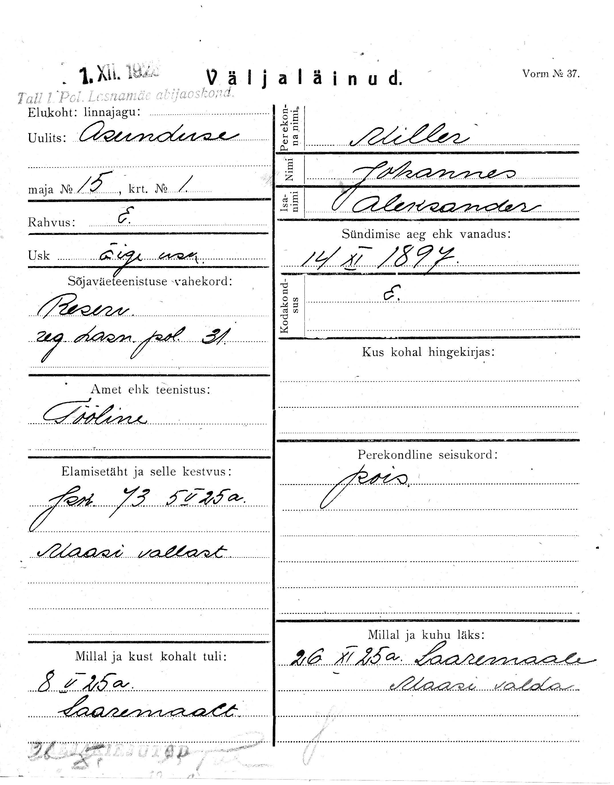 Miller, Johannes, Aleksander