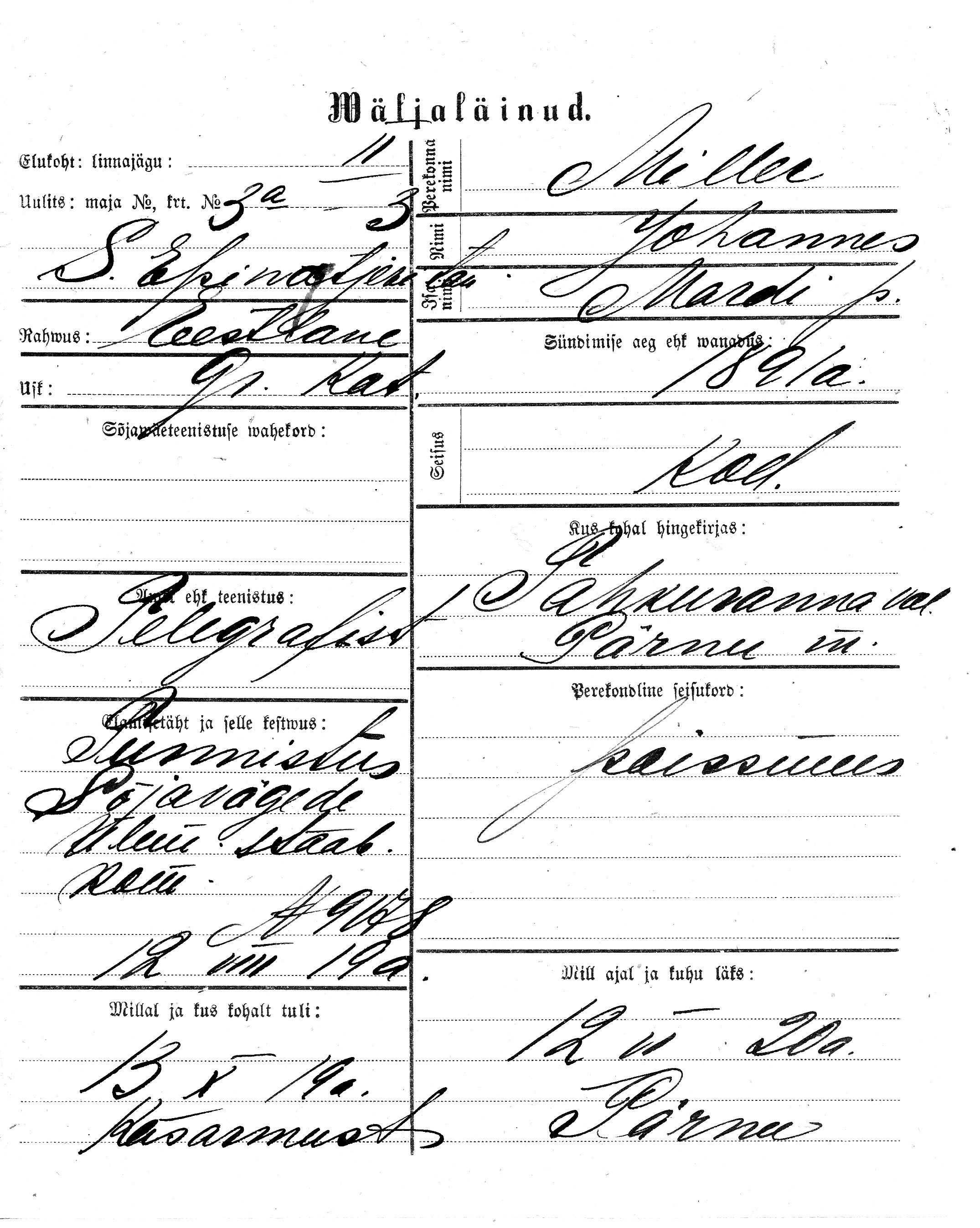 Miller, Johannes, Mart