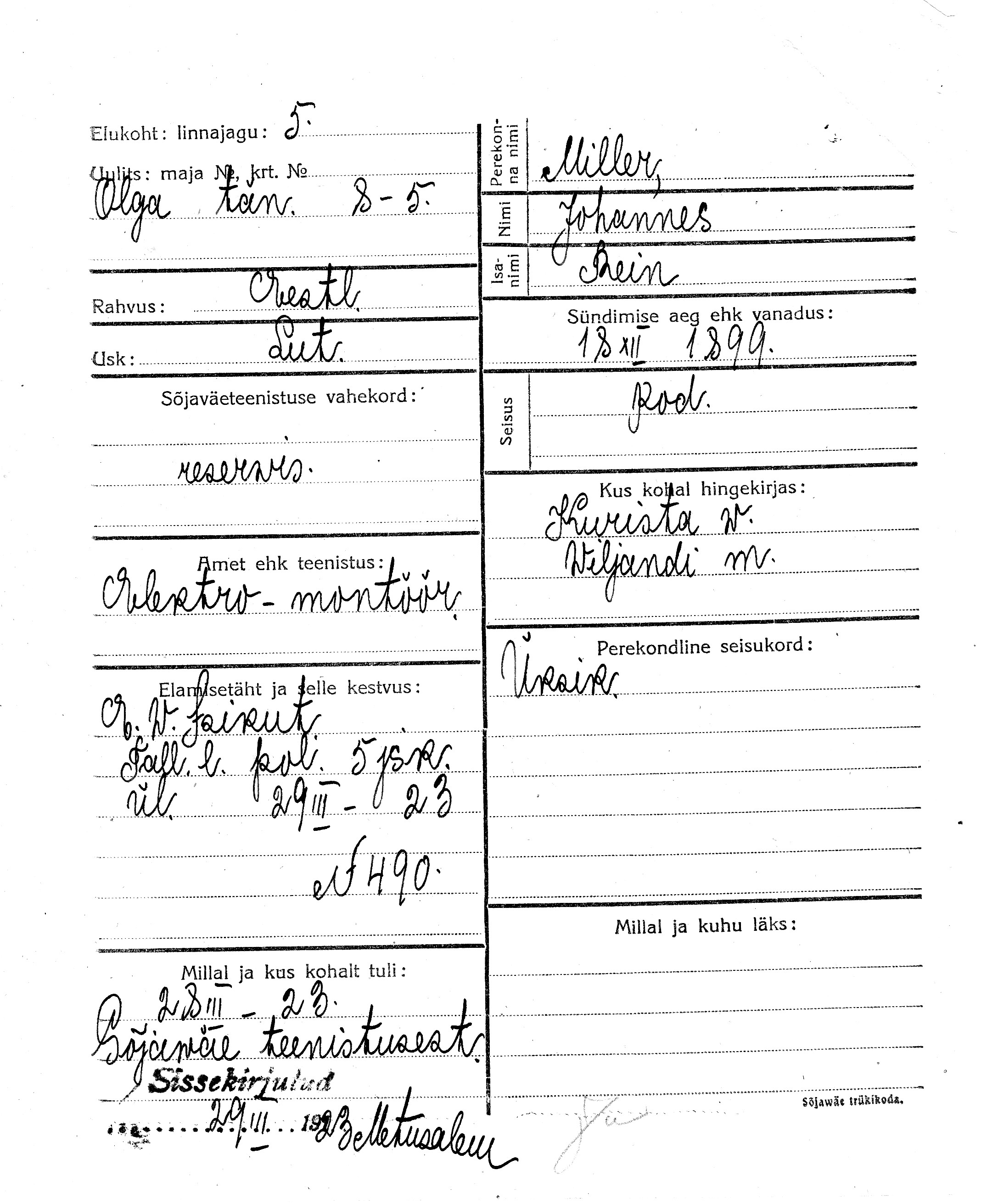 Miller, Johannes, Rein