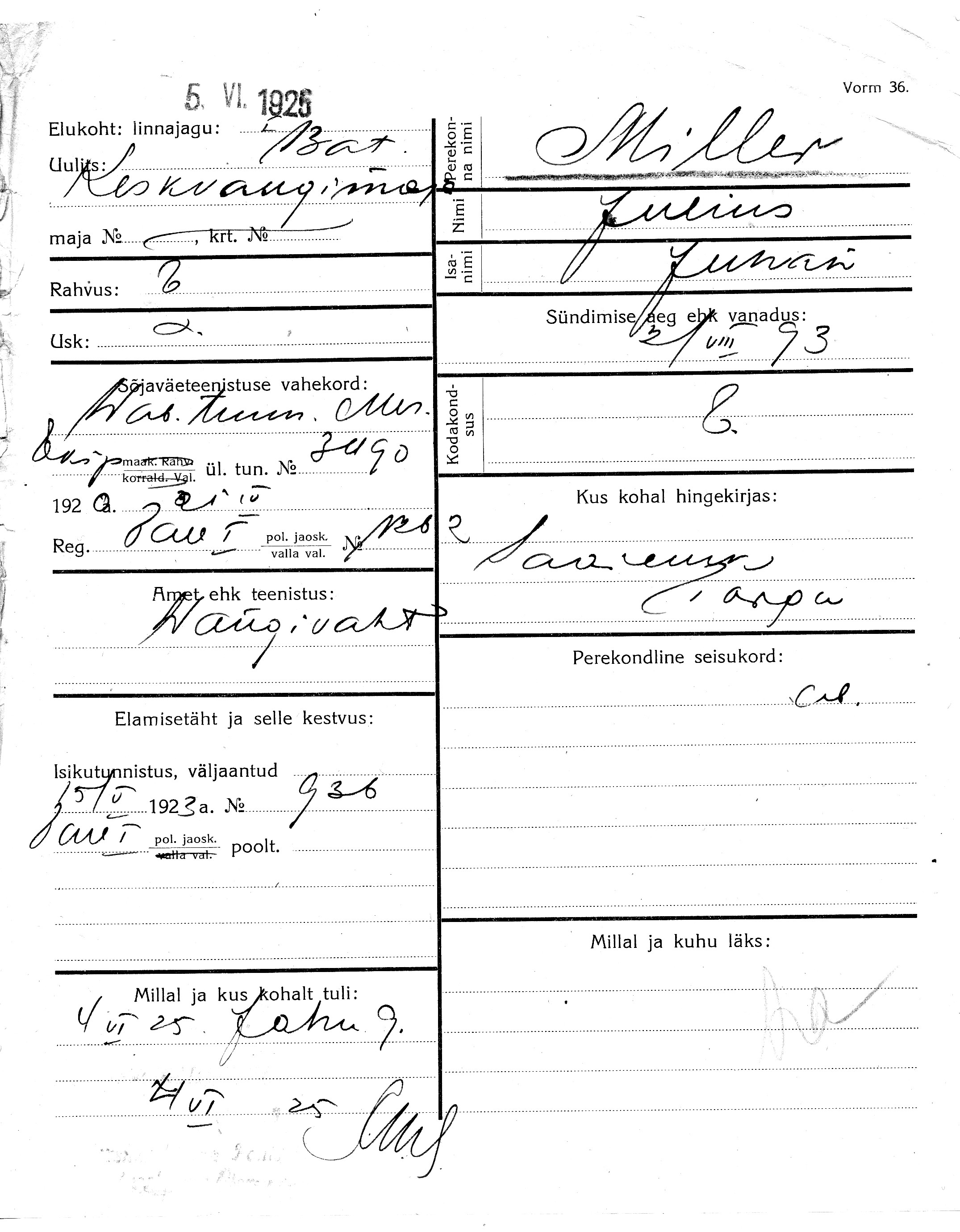 Miller, Julius, Juhan