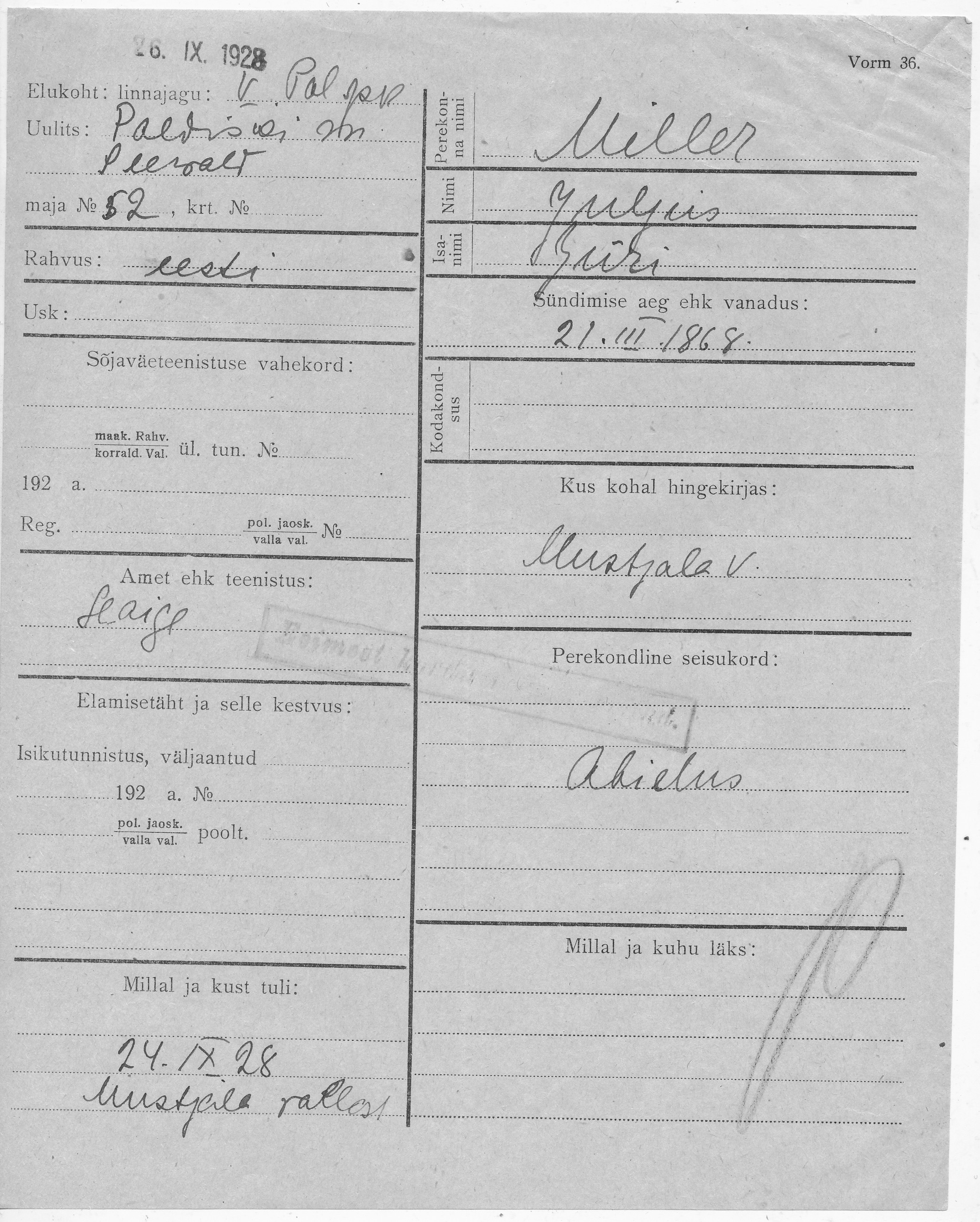 Miller, Juljus, Jüri