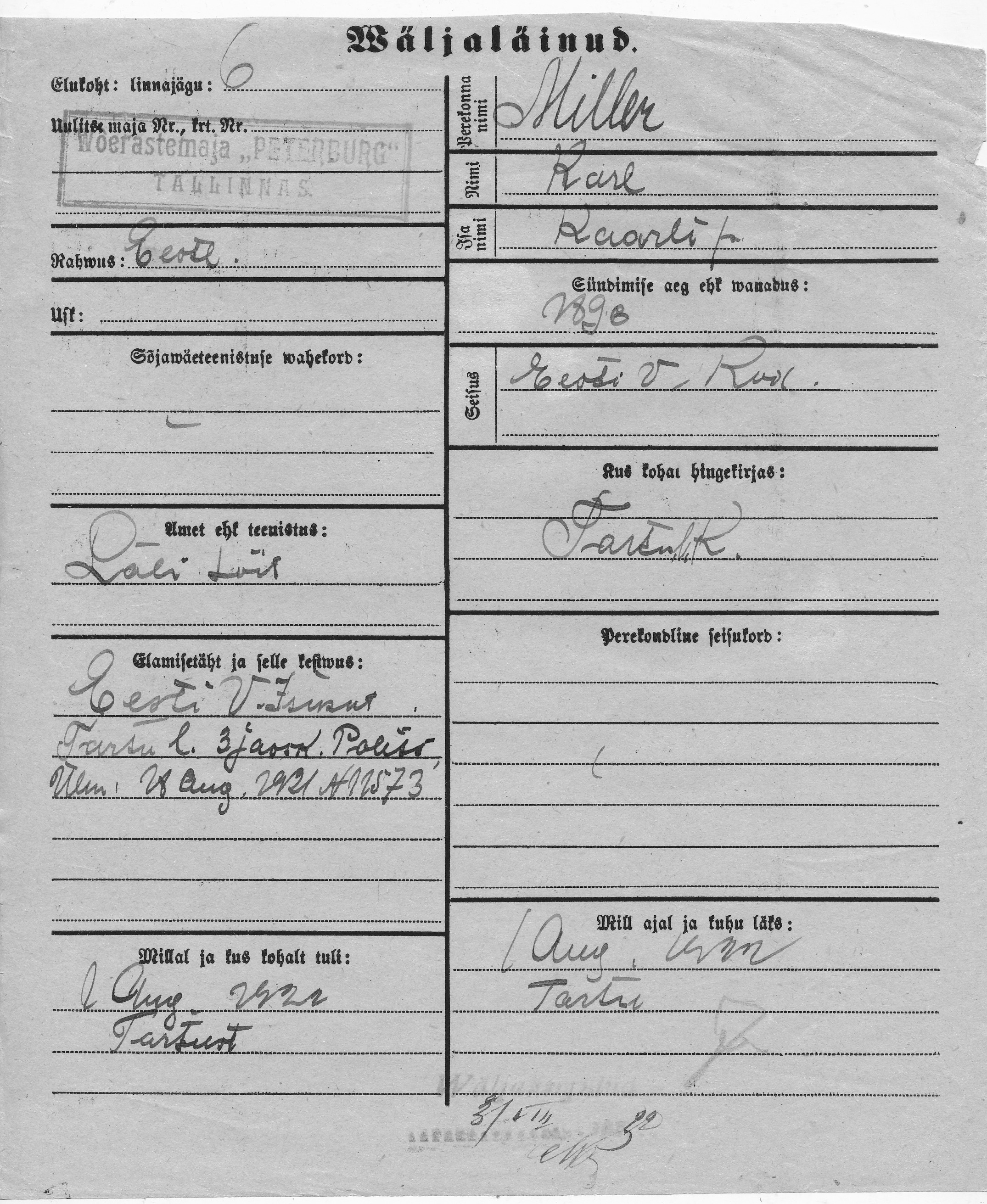 Miller, Karl, Kaarel