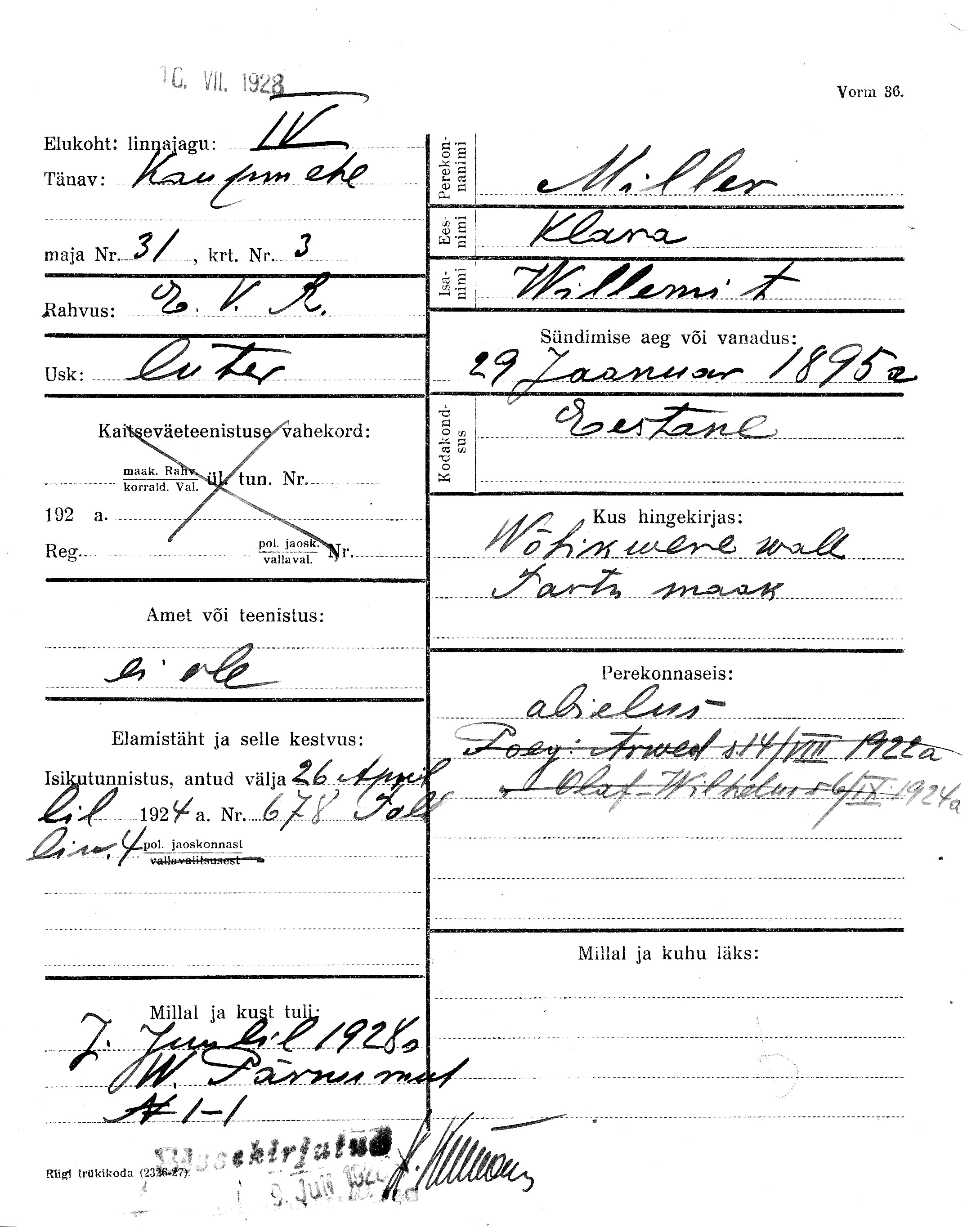 Miller, Klara, Willem