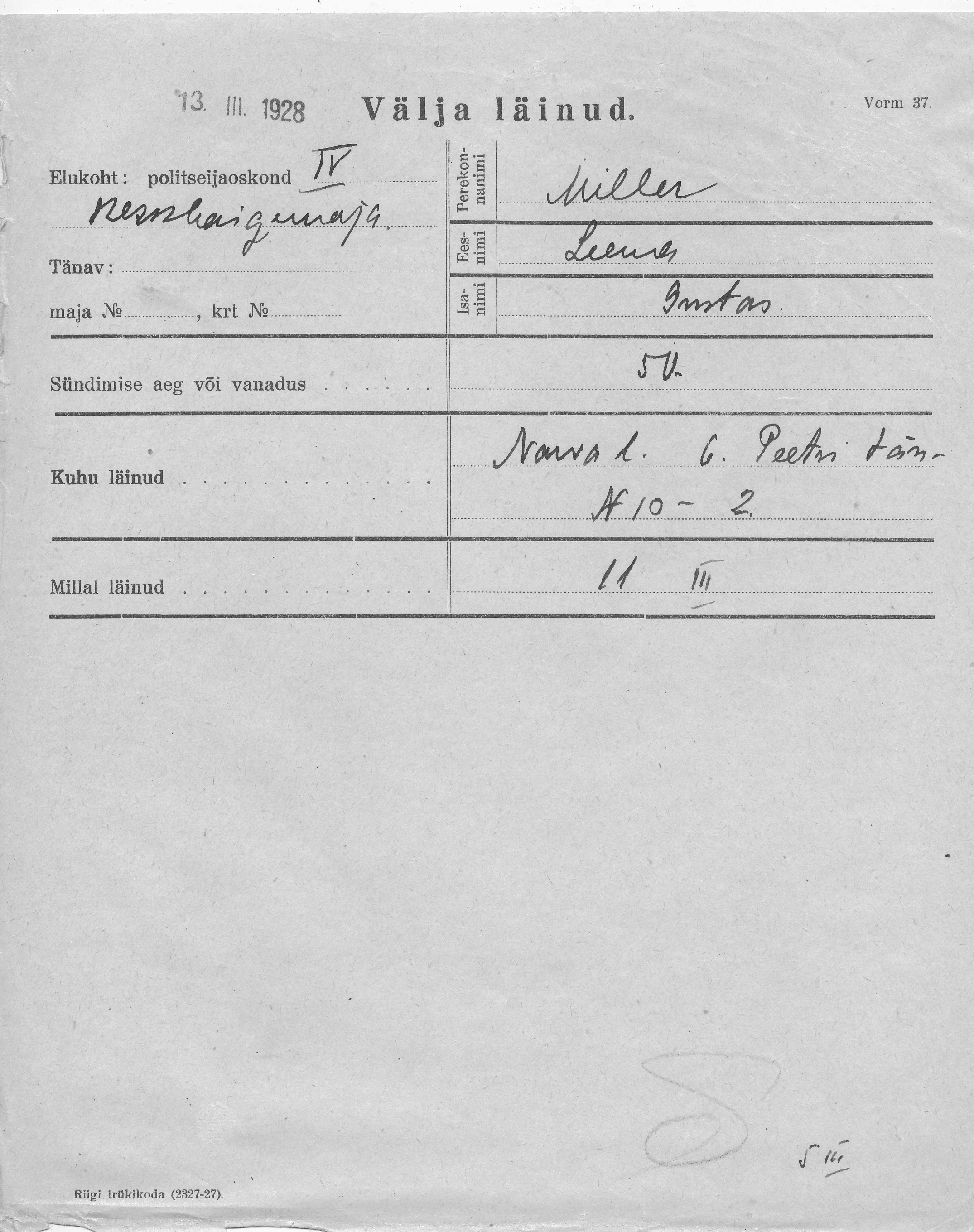 Miller, Leena, Gustas